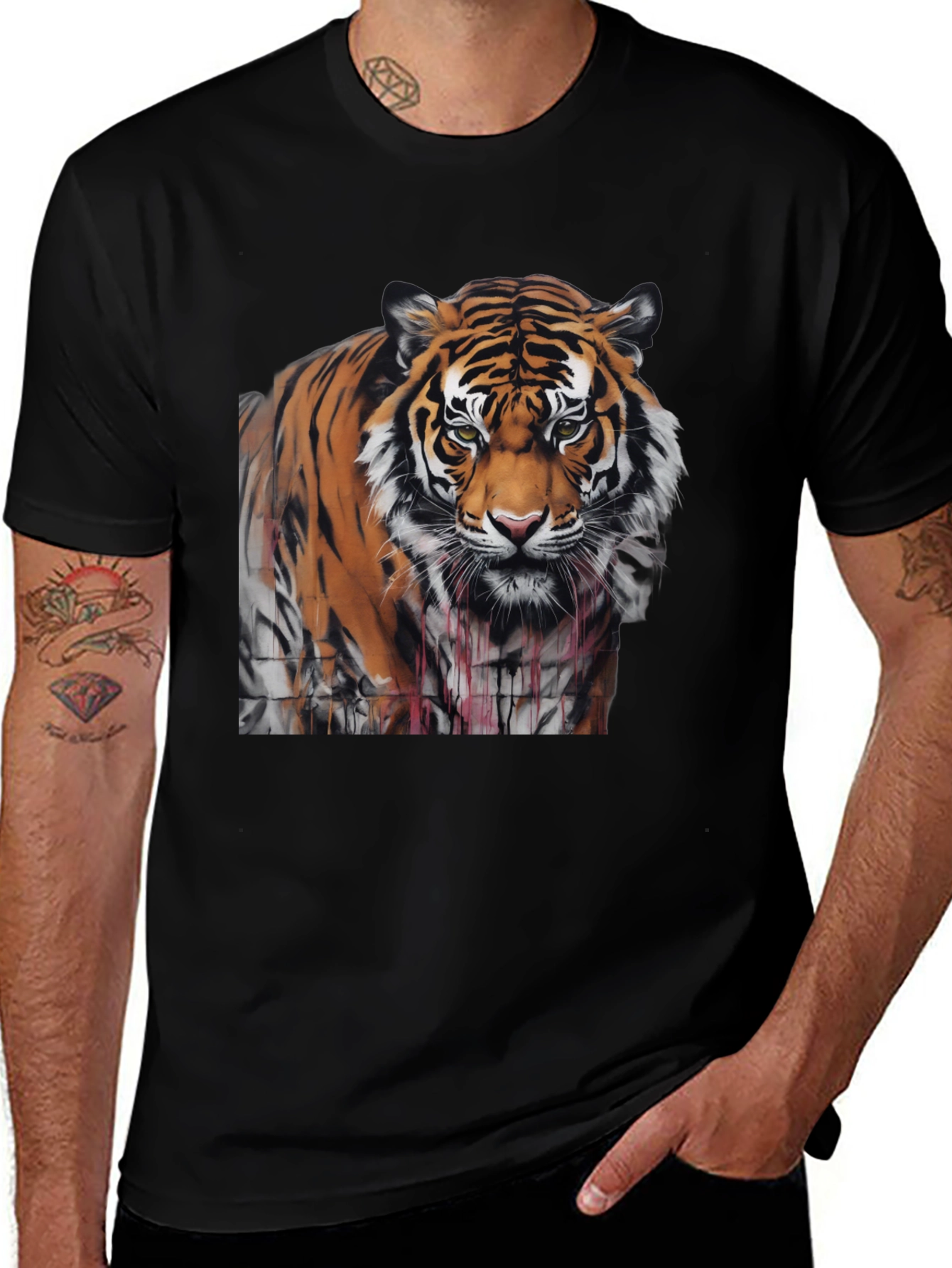 Variant 18 of Tiger Graphic Print Black Cotton T-Shirt