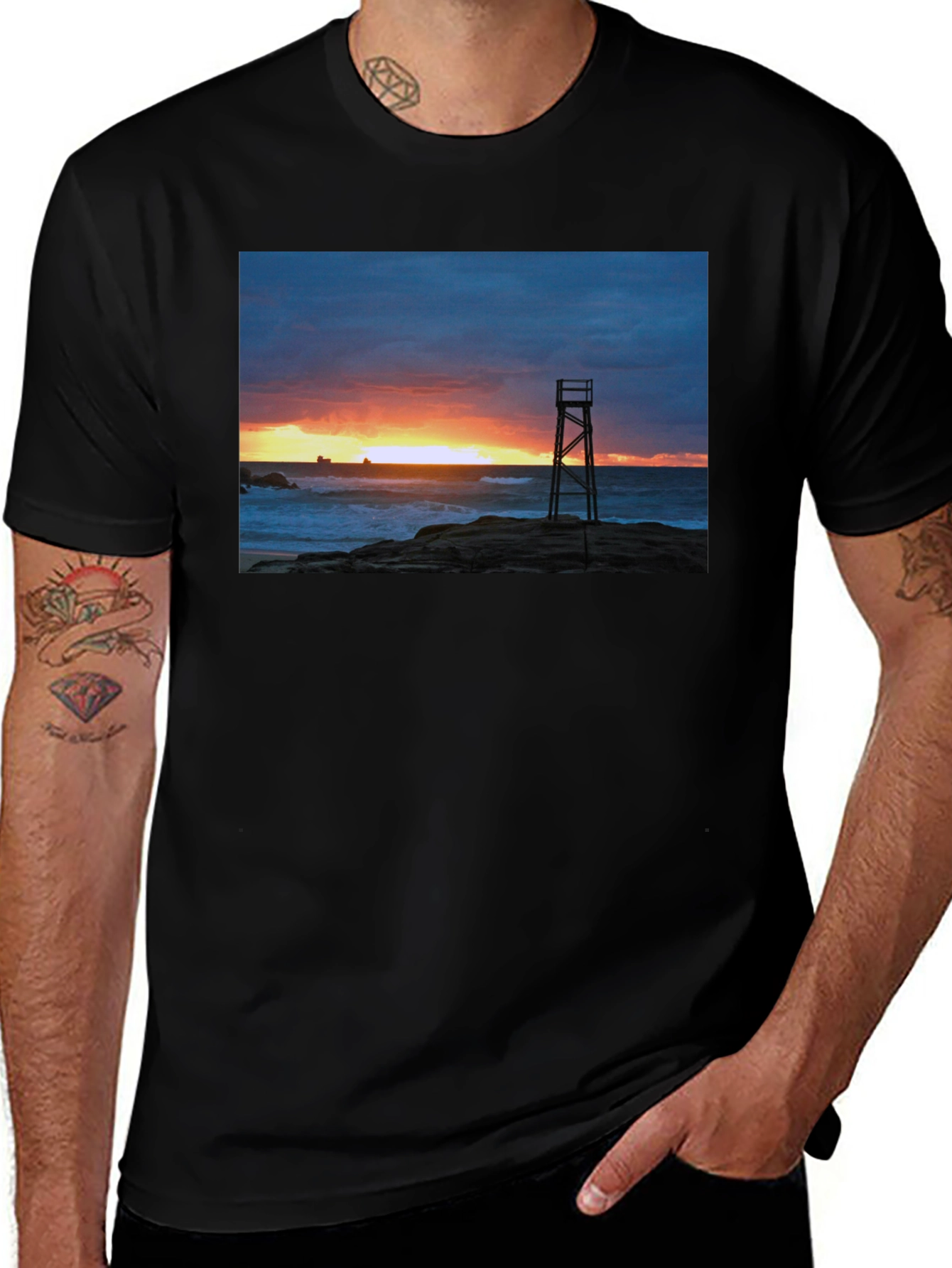 Variant 27 of Sunset Lifeguard Tower Graphic Tee