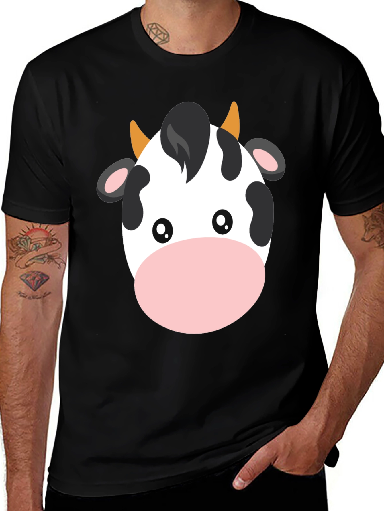 Variant 13 of Cute Cow Graphic Tee - Black Cotton T-Shirt
