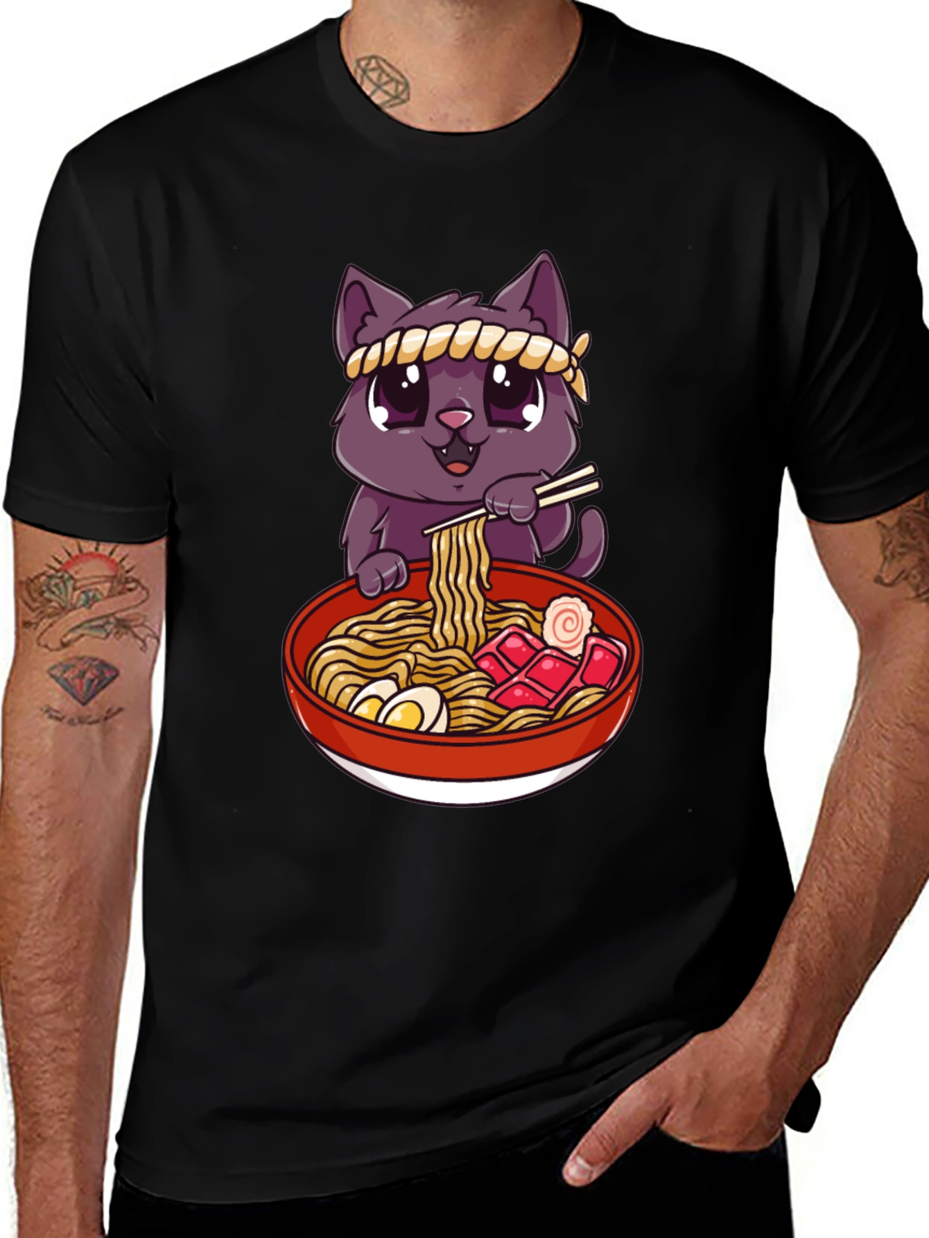 Variant 30 of Cute Cat Ramen Bowl Graphic T-Shirt
