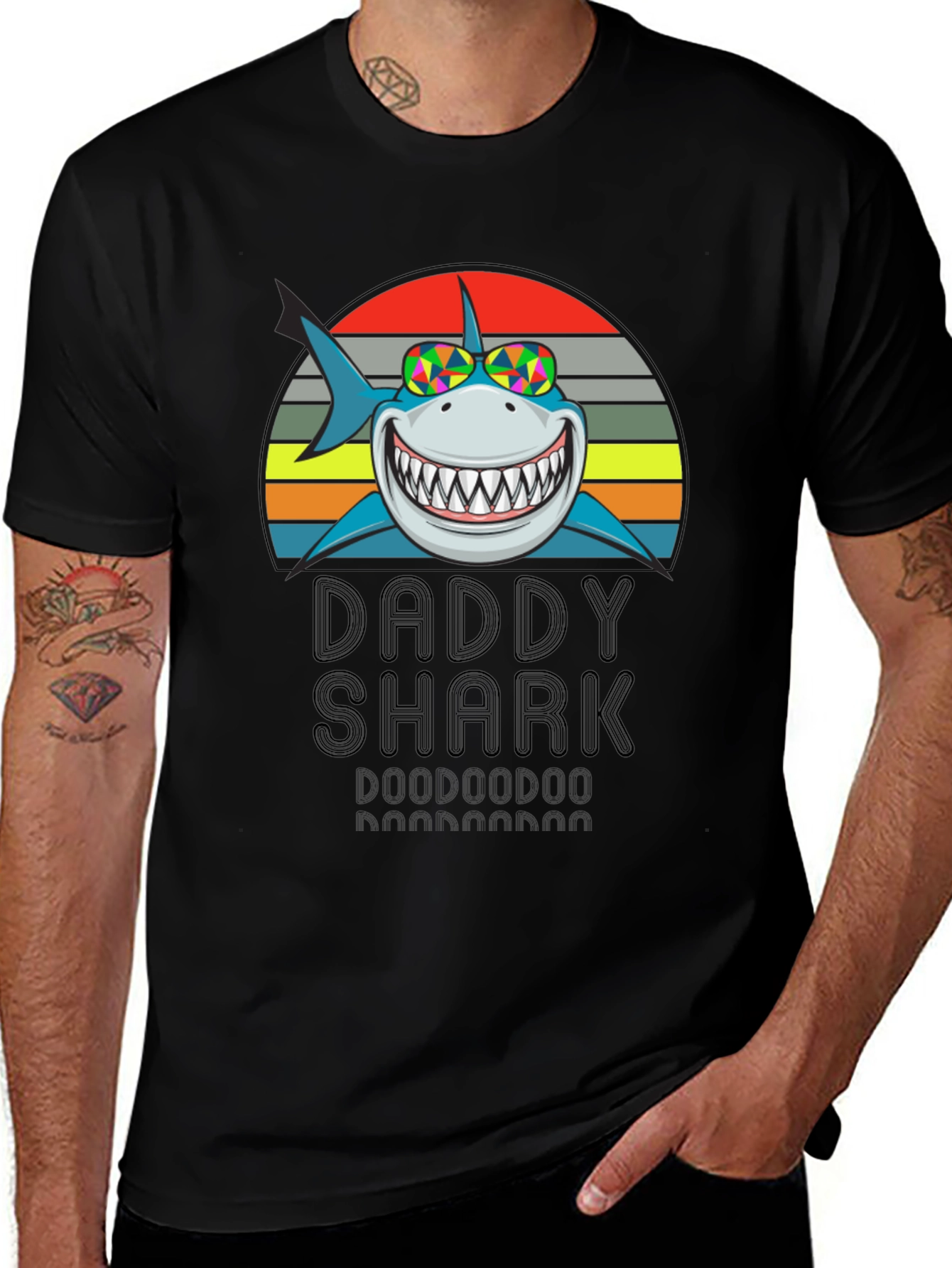 Variant 7 of Daddy Shark Graphic Tee - Men's Black T-Shirt