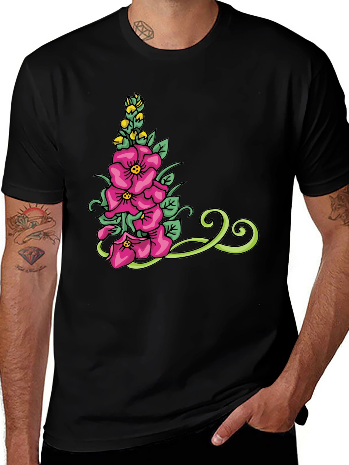 Variant 5 of Floral T-Shirt: Pink Flowers on Black
