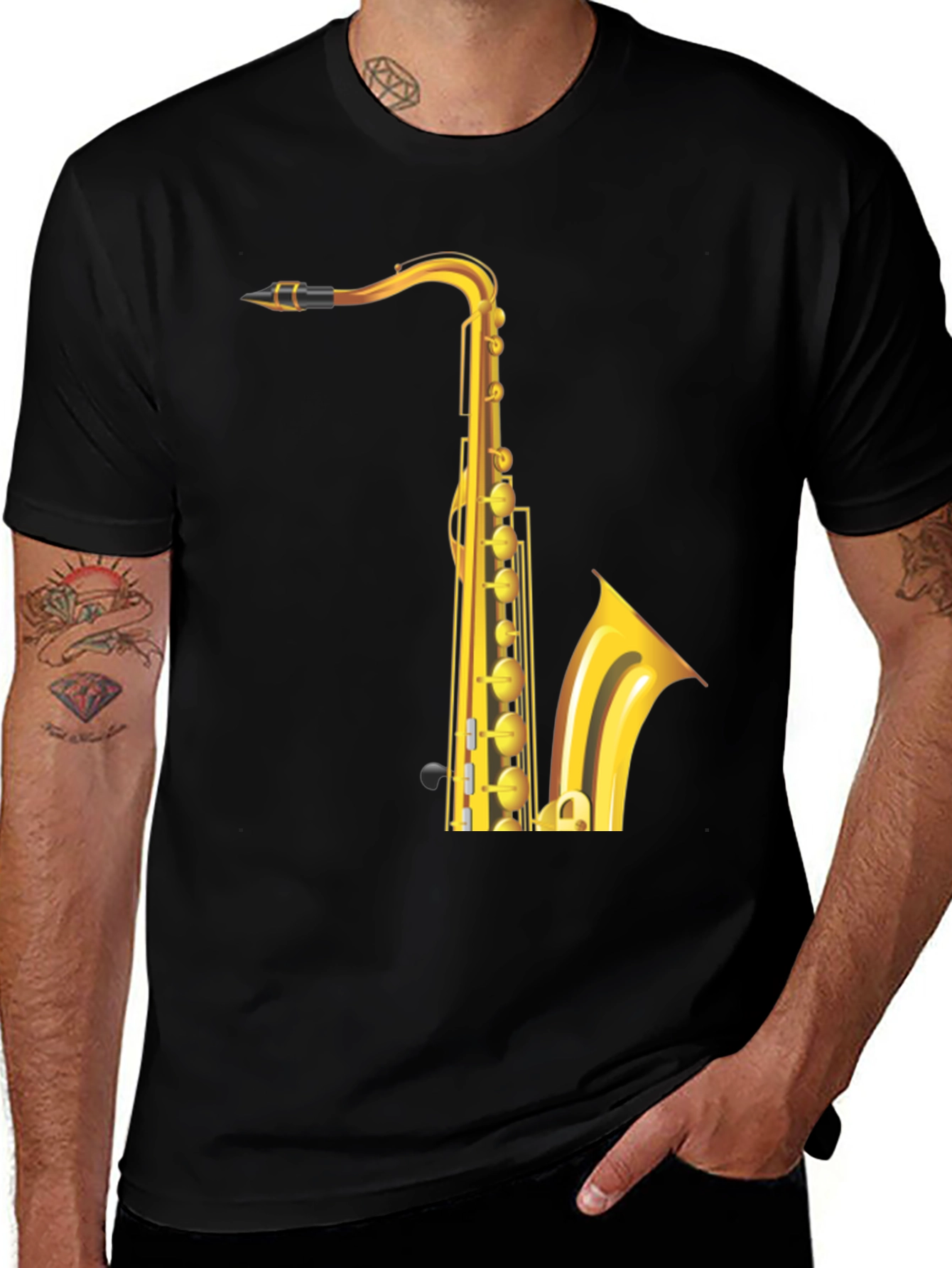 Variant 11 of Saxophone Graphic Tee - Black Cotton Blend