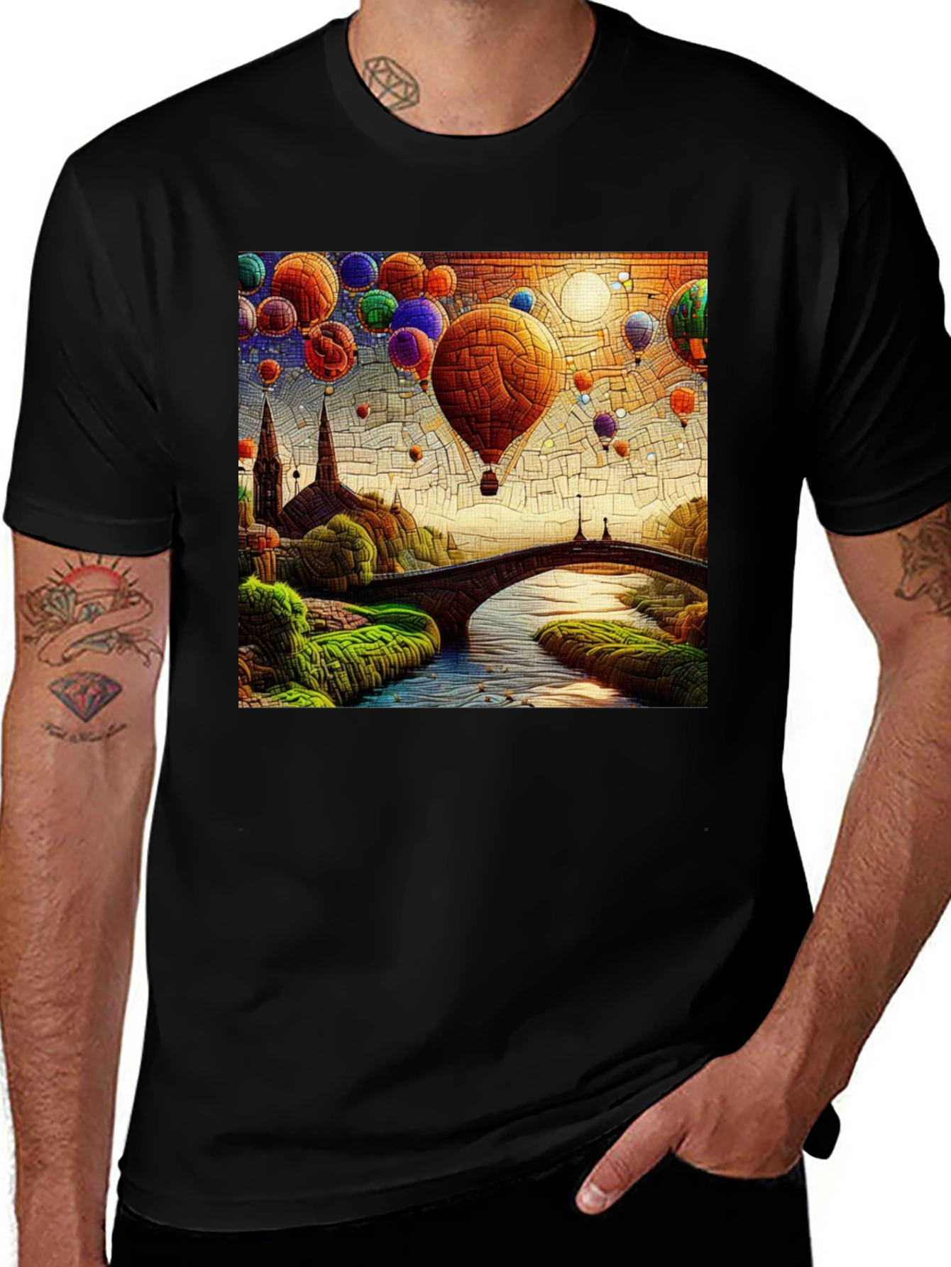 Variant 10 of Hot Air Balloon T-Shirt: Artistic Landscape Design