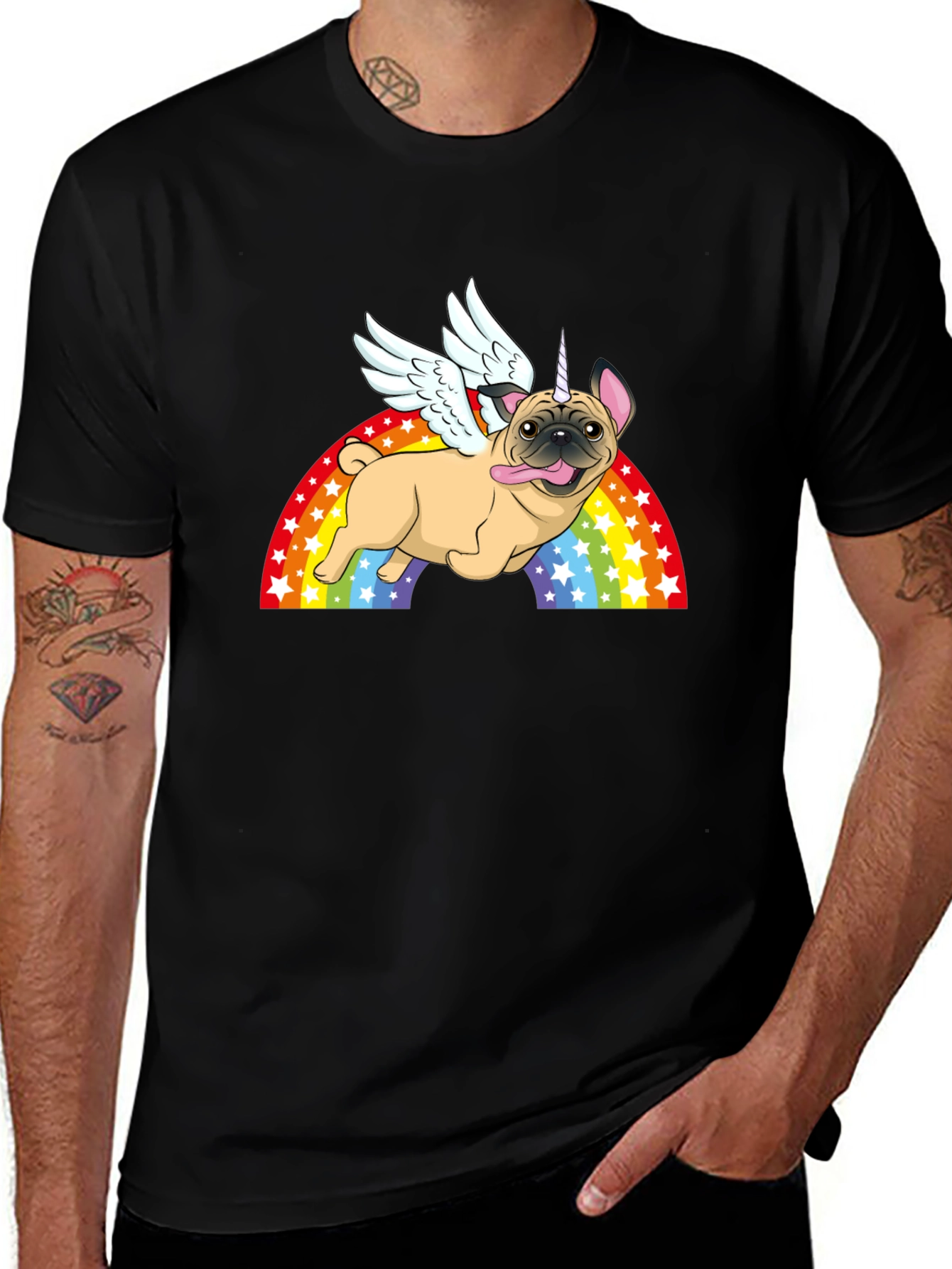 Variant 28 of Pug Unicorn Rainbow T-Shirt - Men's Black Tee