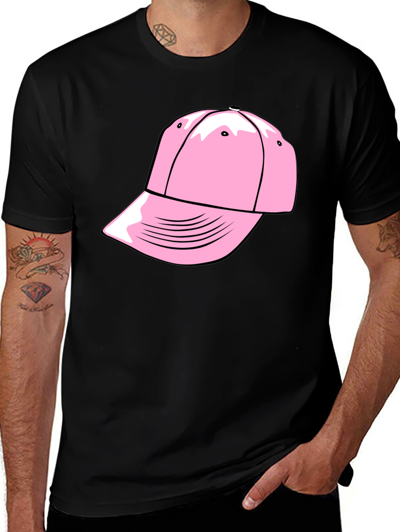 Variant 15 of Pink Cap Graphic Black T-Shirt