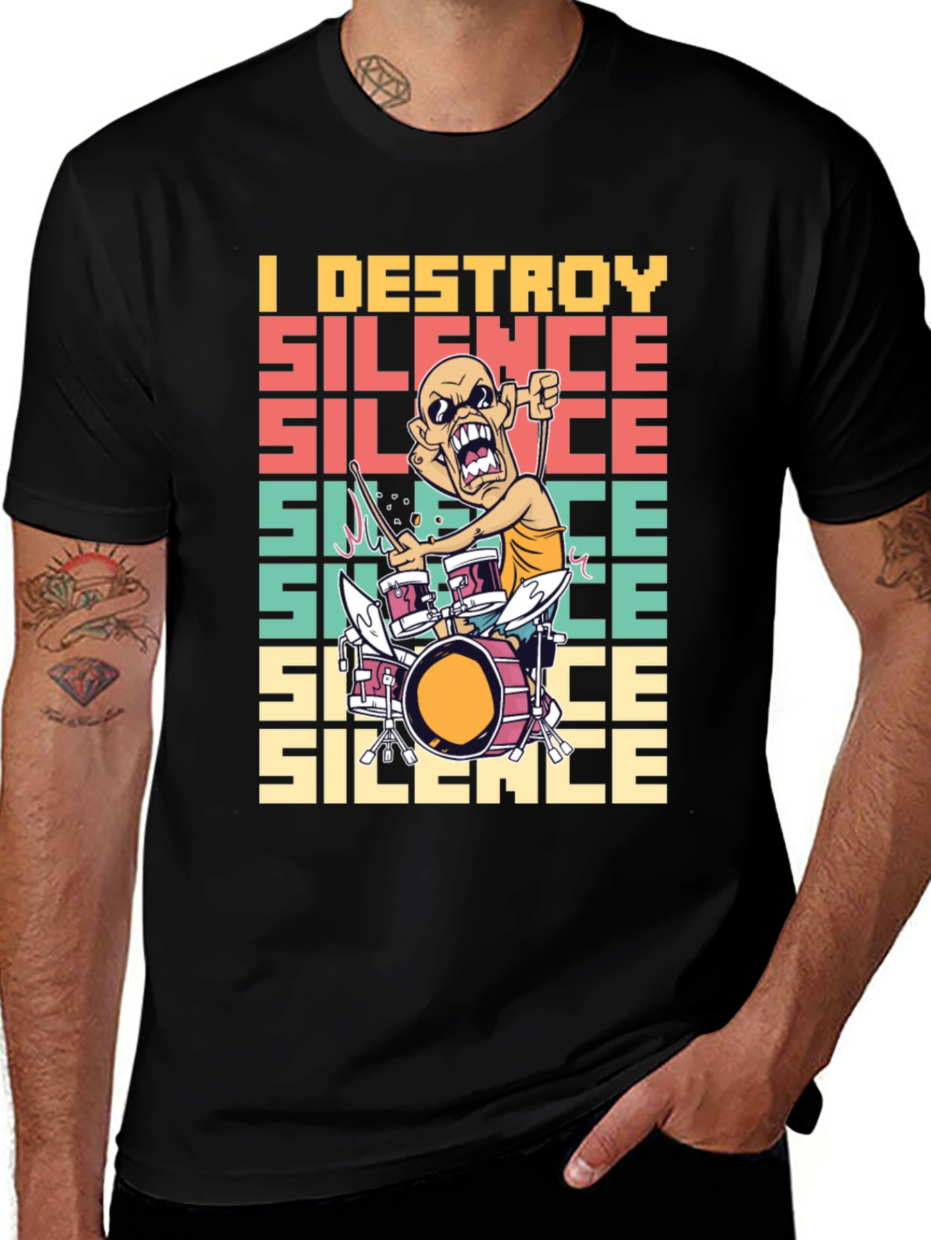 Variant 17 of I Destroy Silence T-Shirt - Funny Drummer Tee