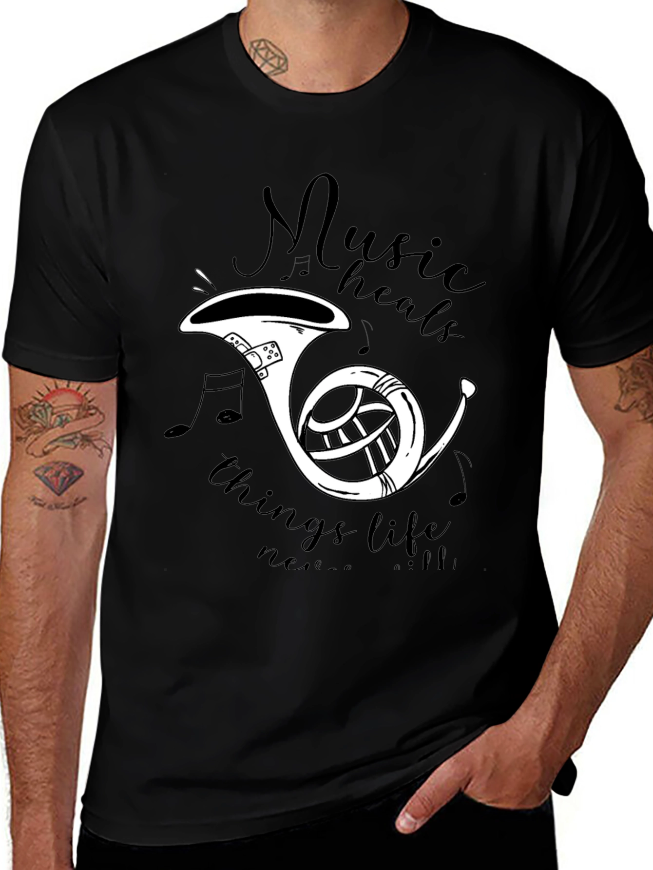 Variant 17 of Music Heals T-Shirt - French Horn Graphic
