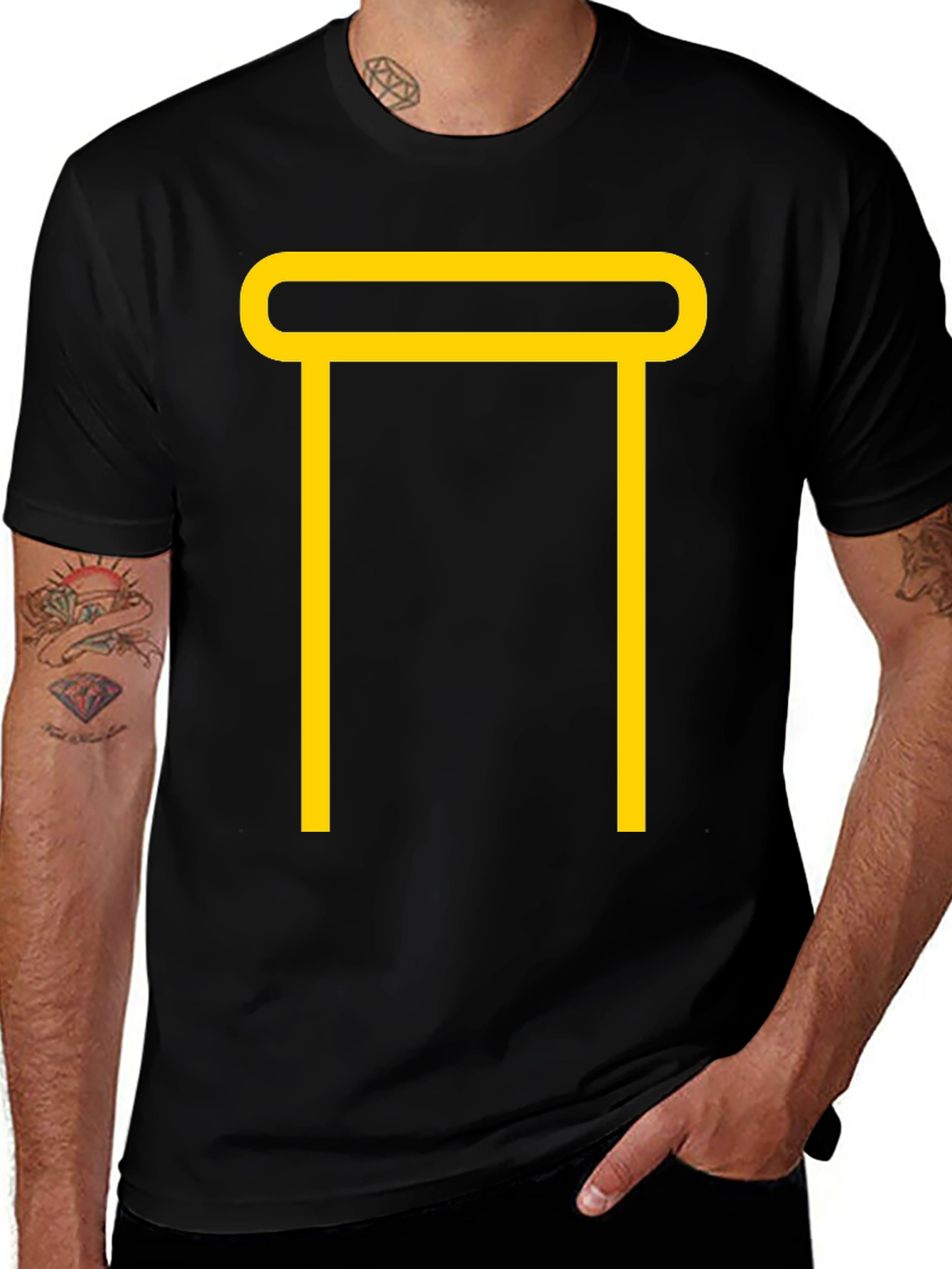 Variant 16 of Minimalist Graphic Tee - Black with Yellow Design