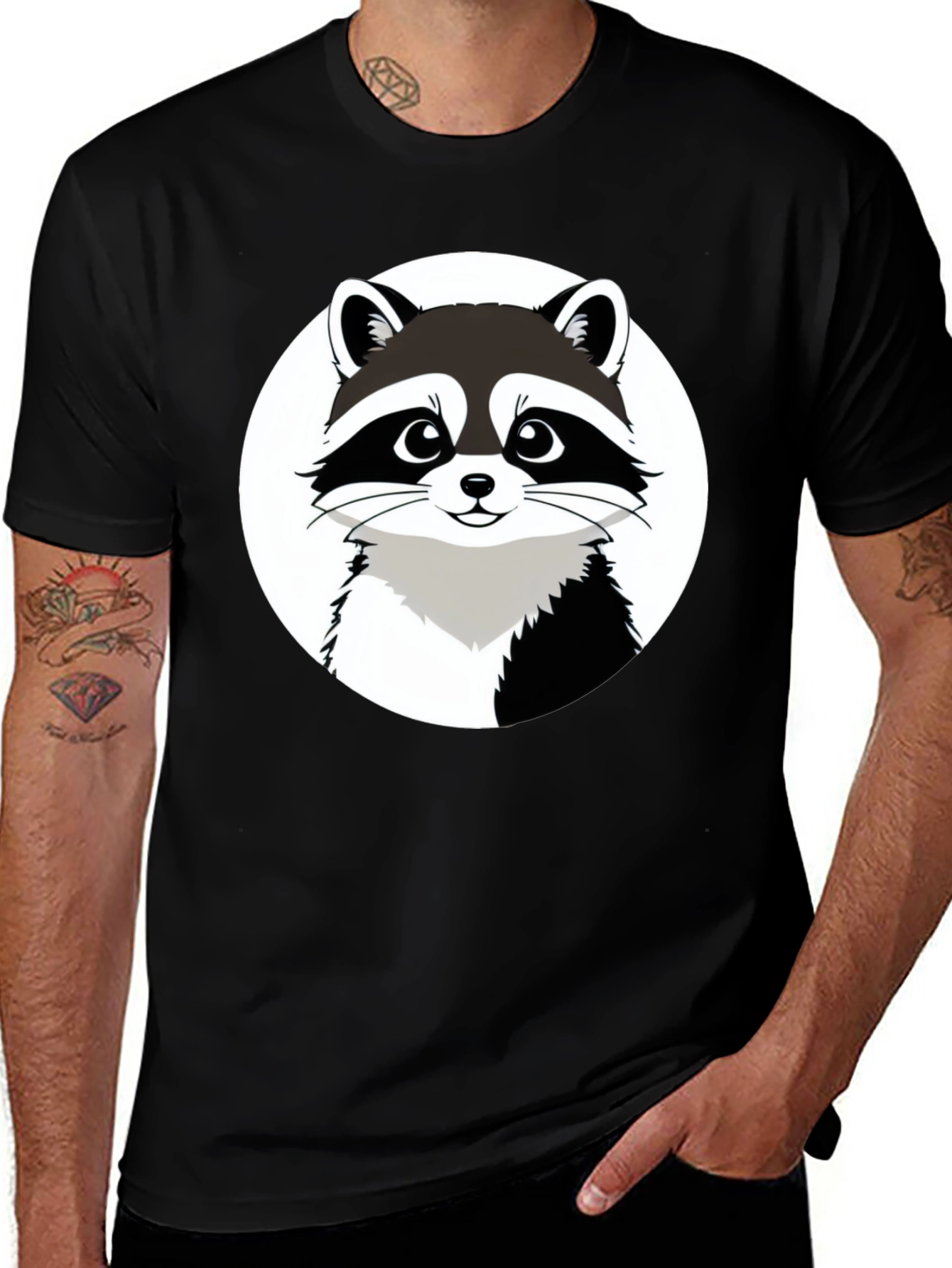 Variant 13 of Cool Raccoon Graphic Black T-Shirt