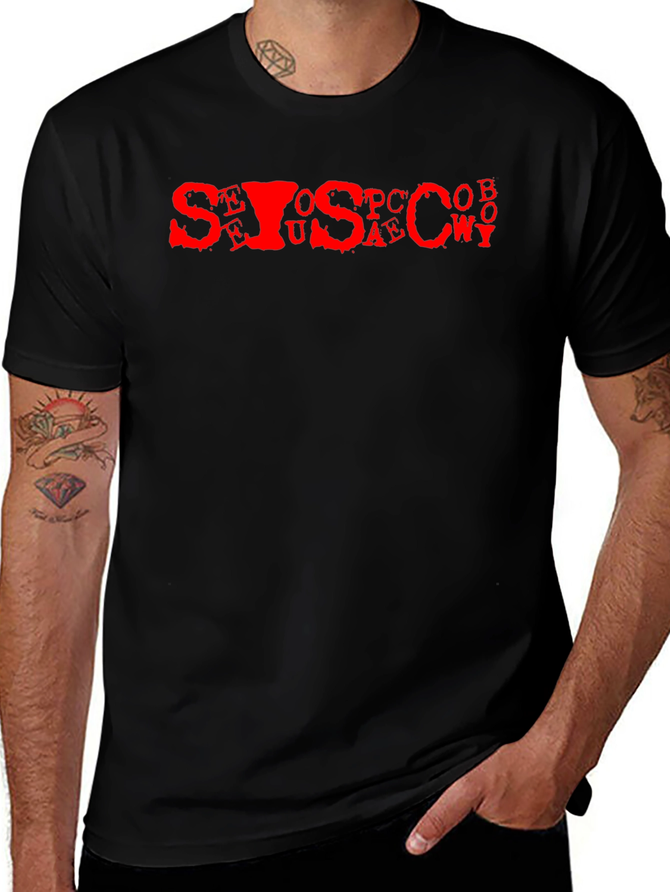 Variant 8 of Men's Black Tee with Red Letter Graphic