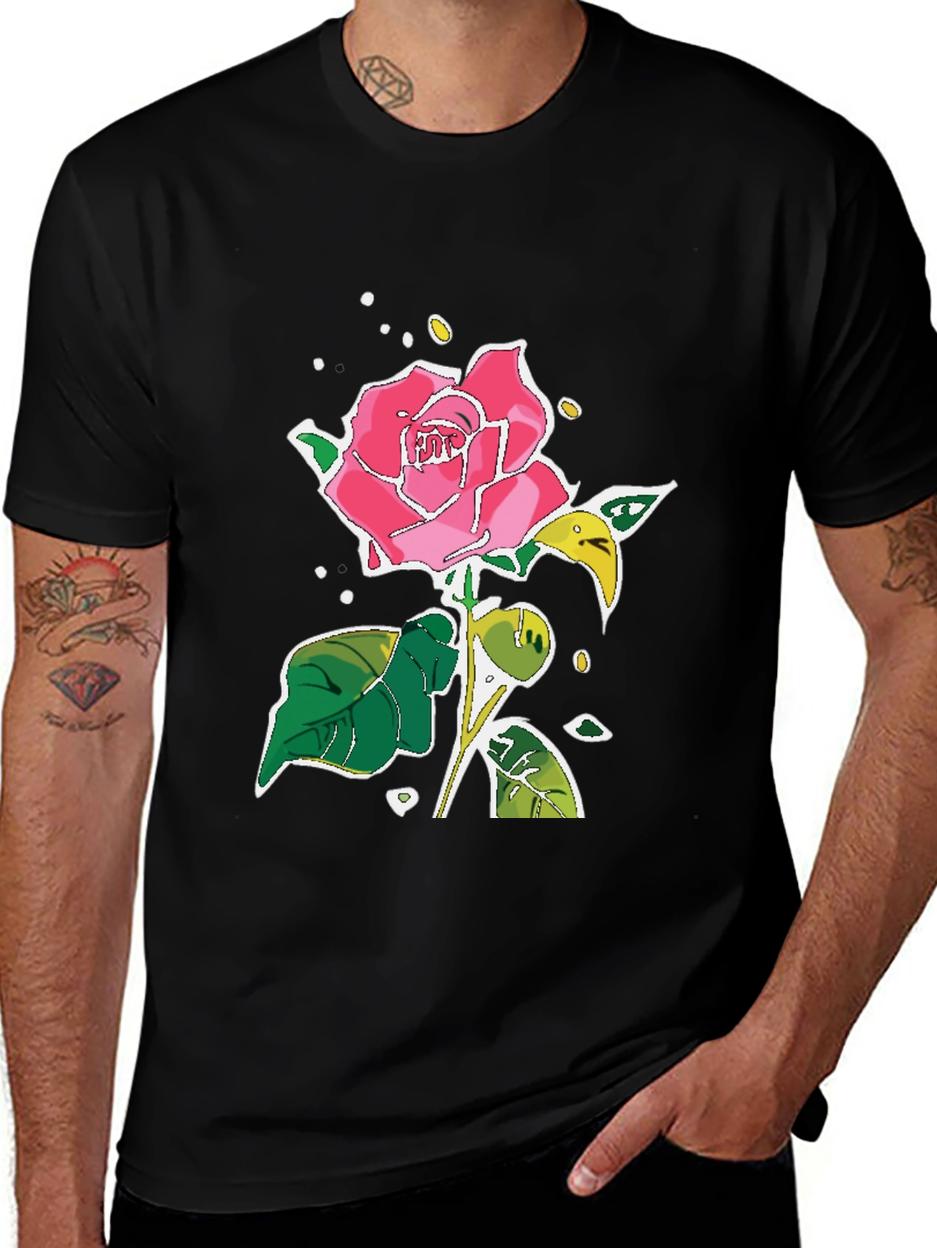 Variant 23 of Black Rose Graphic Tee - Unique Floral Design