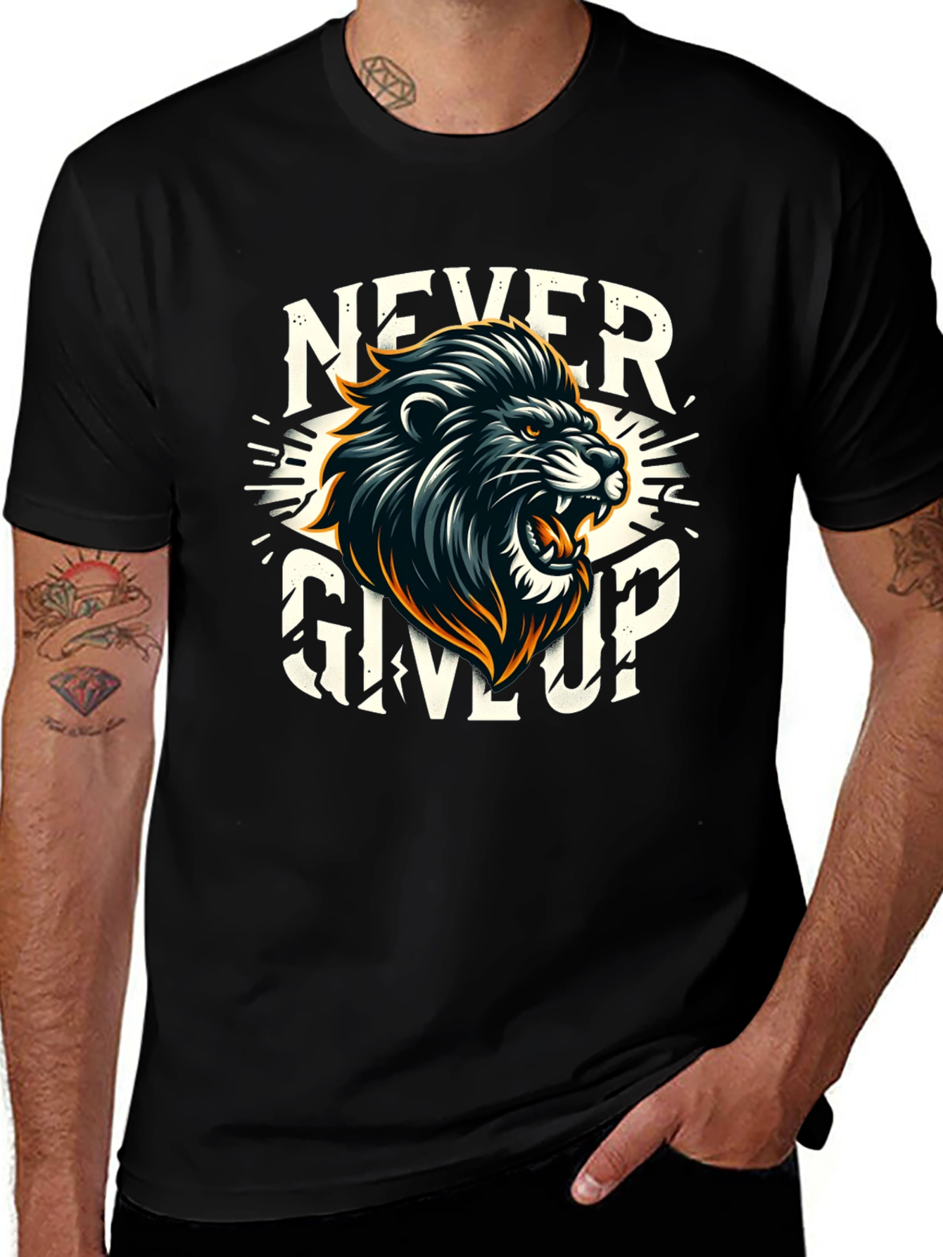 Variant 19 of Never Give Up Lion Graphic T-Shirt