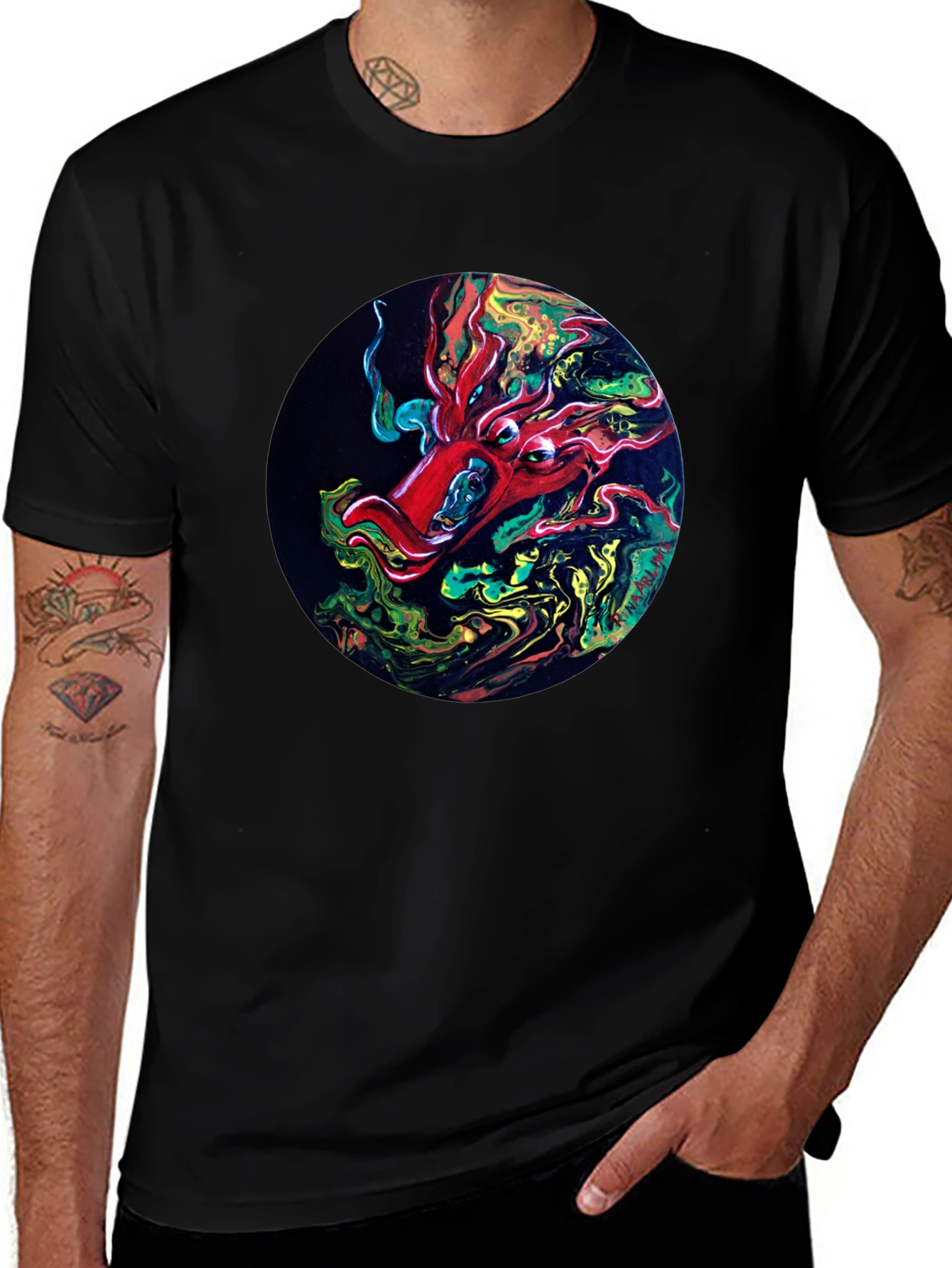 Variant 25 of Abstract Octopus Graphic Print Black T-Shirt