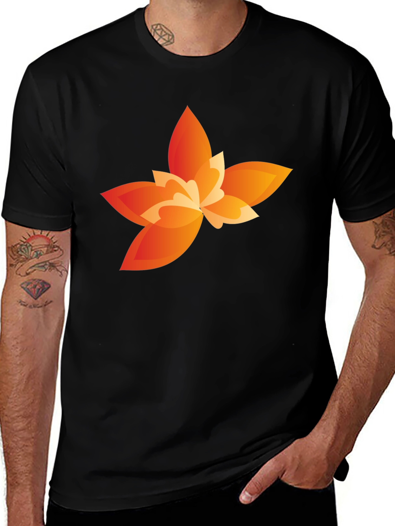 Variant 29 of Modern Orange Flower Graphic Black T-Shirt
