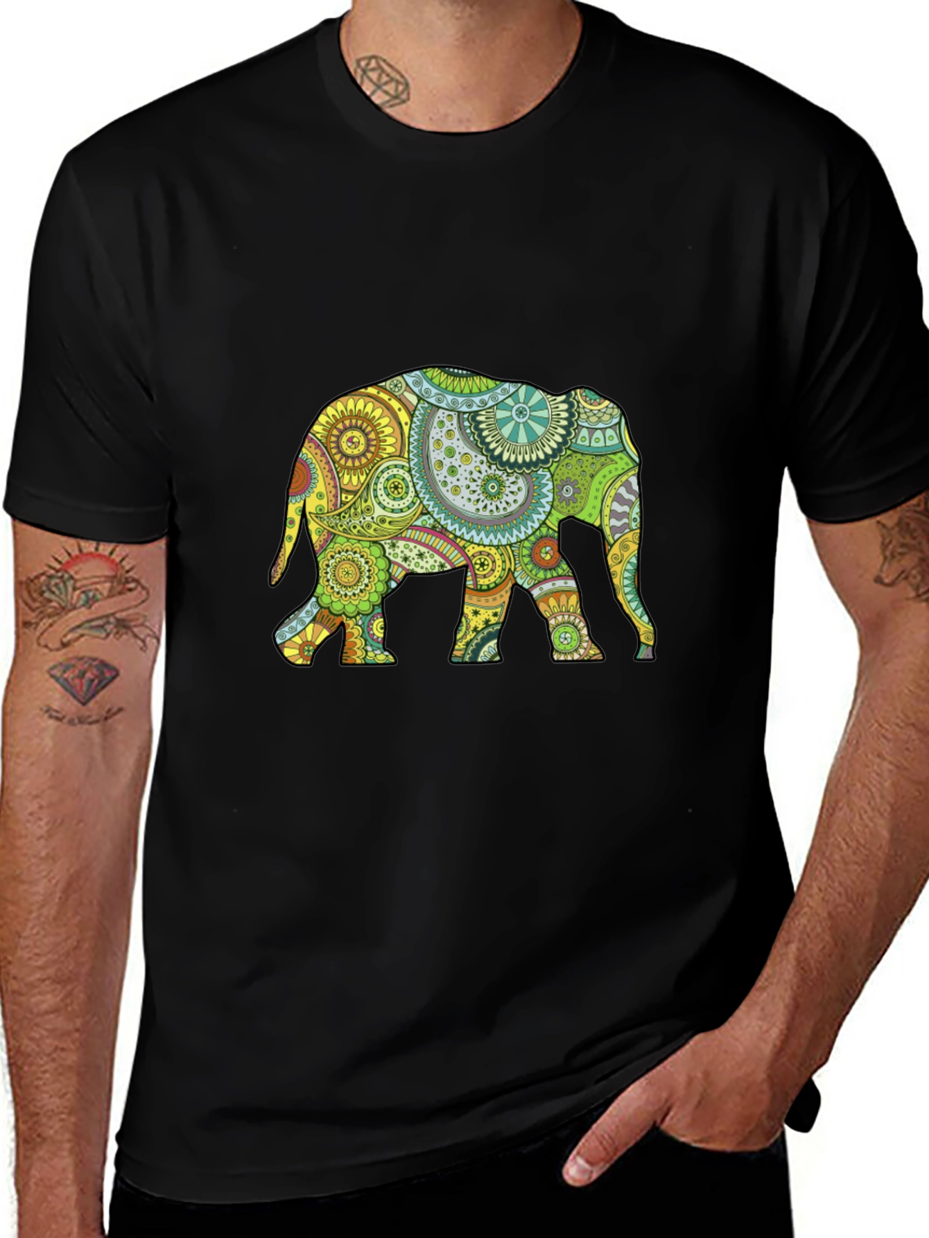 Variant 30 of Elephant Mandala Men's Black T-Shirt
