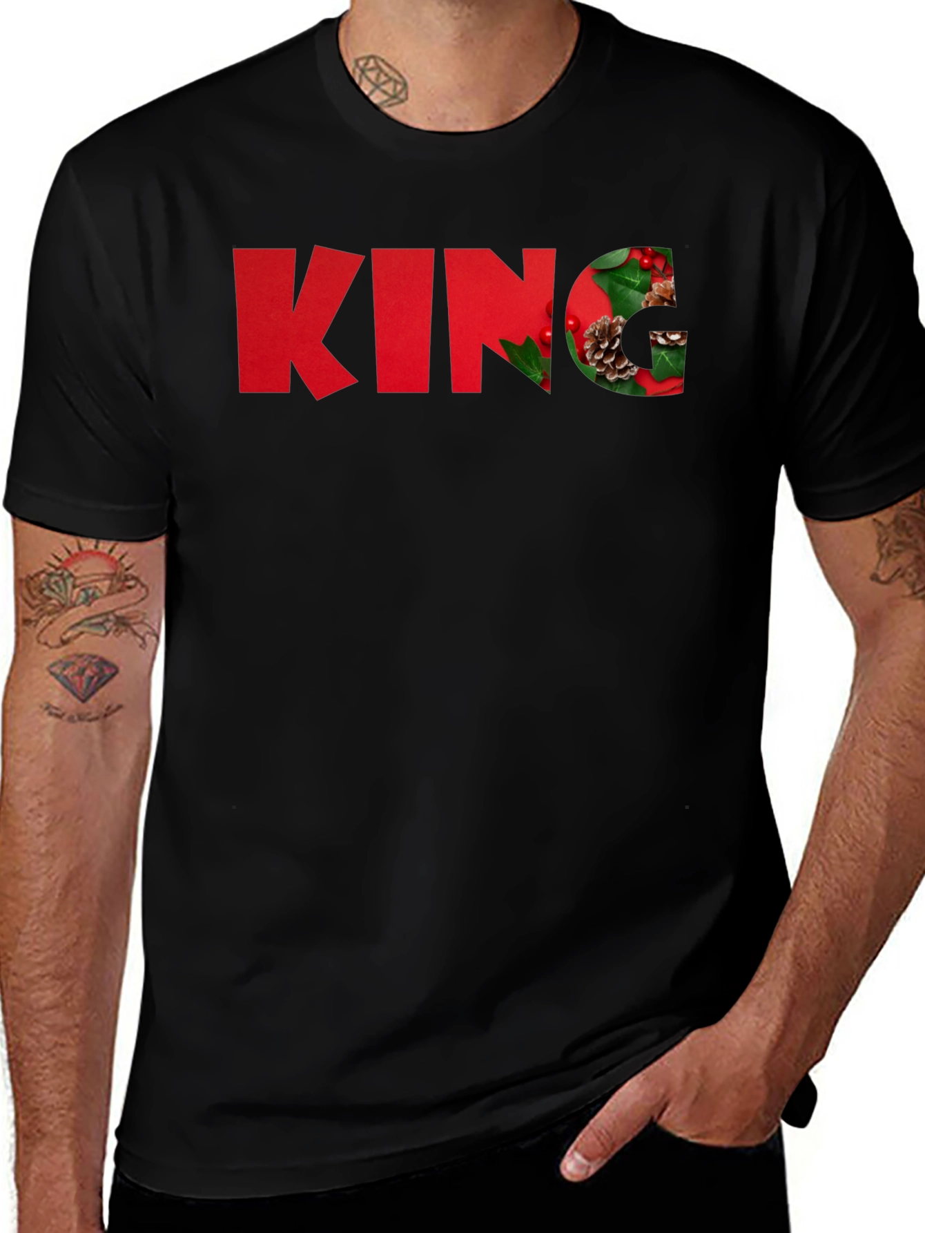 King Holiday Tee: Black Christmas Pine T-Shirt