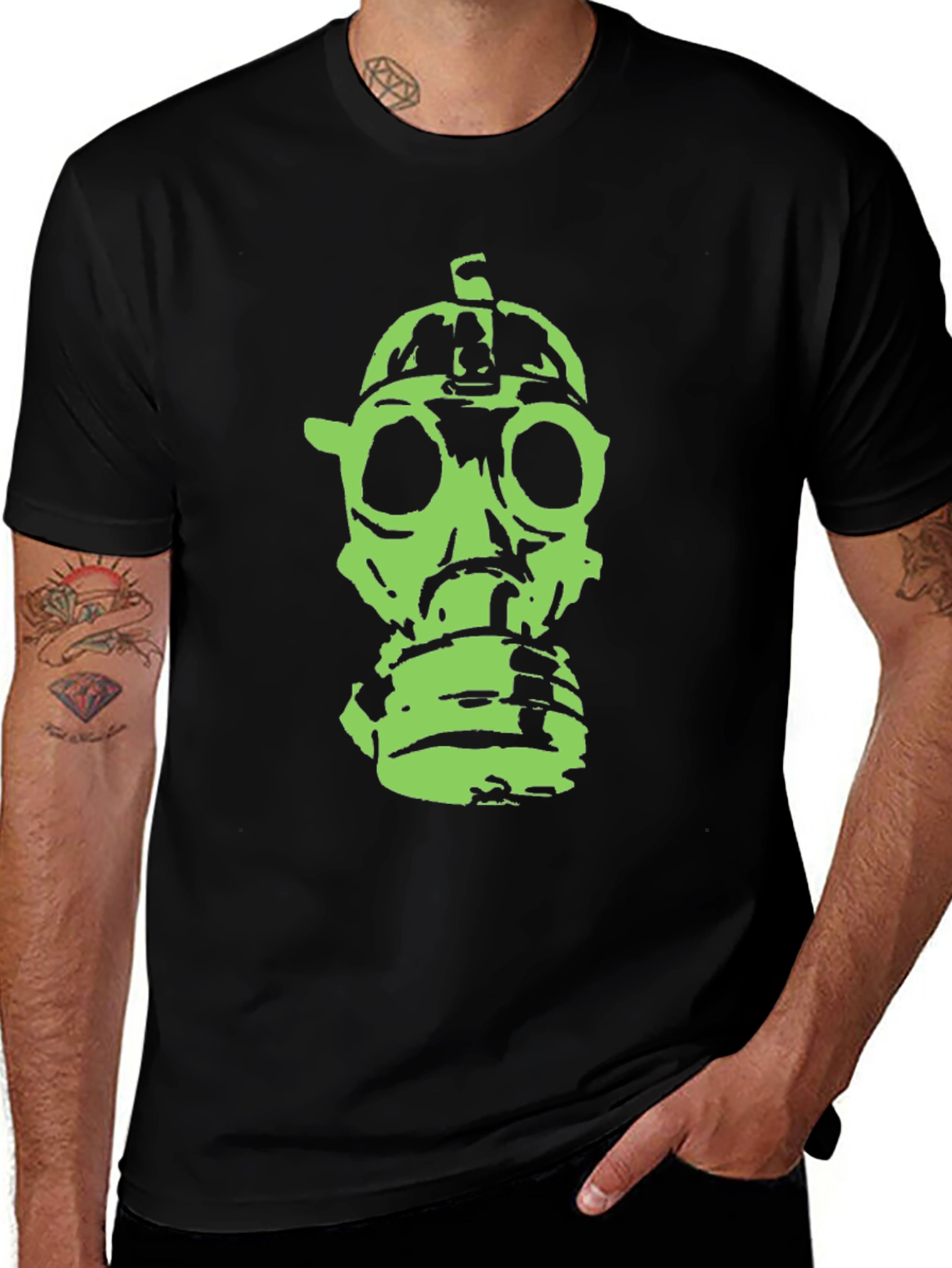 Variant 2 of Green Gas Mask Graphic Black T-Shirt