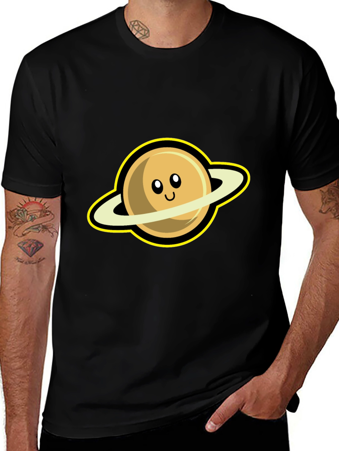 Black Cute Saturn Graphic Tee - Black Short Sleeve Shirt main image