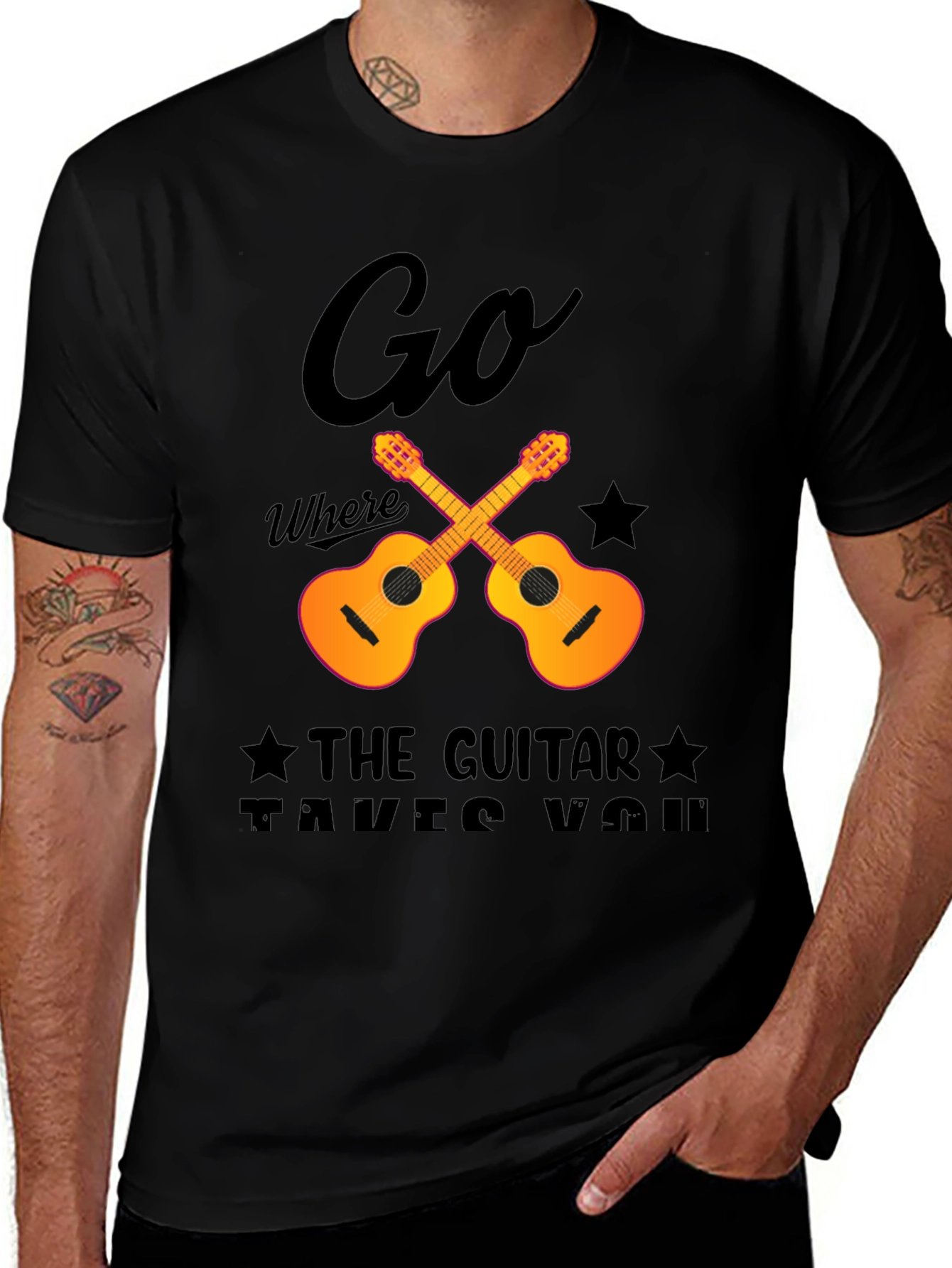 Variant 17 of Guitar Travel T-Shirt - Go Where the Music Takes You