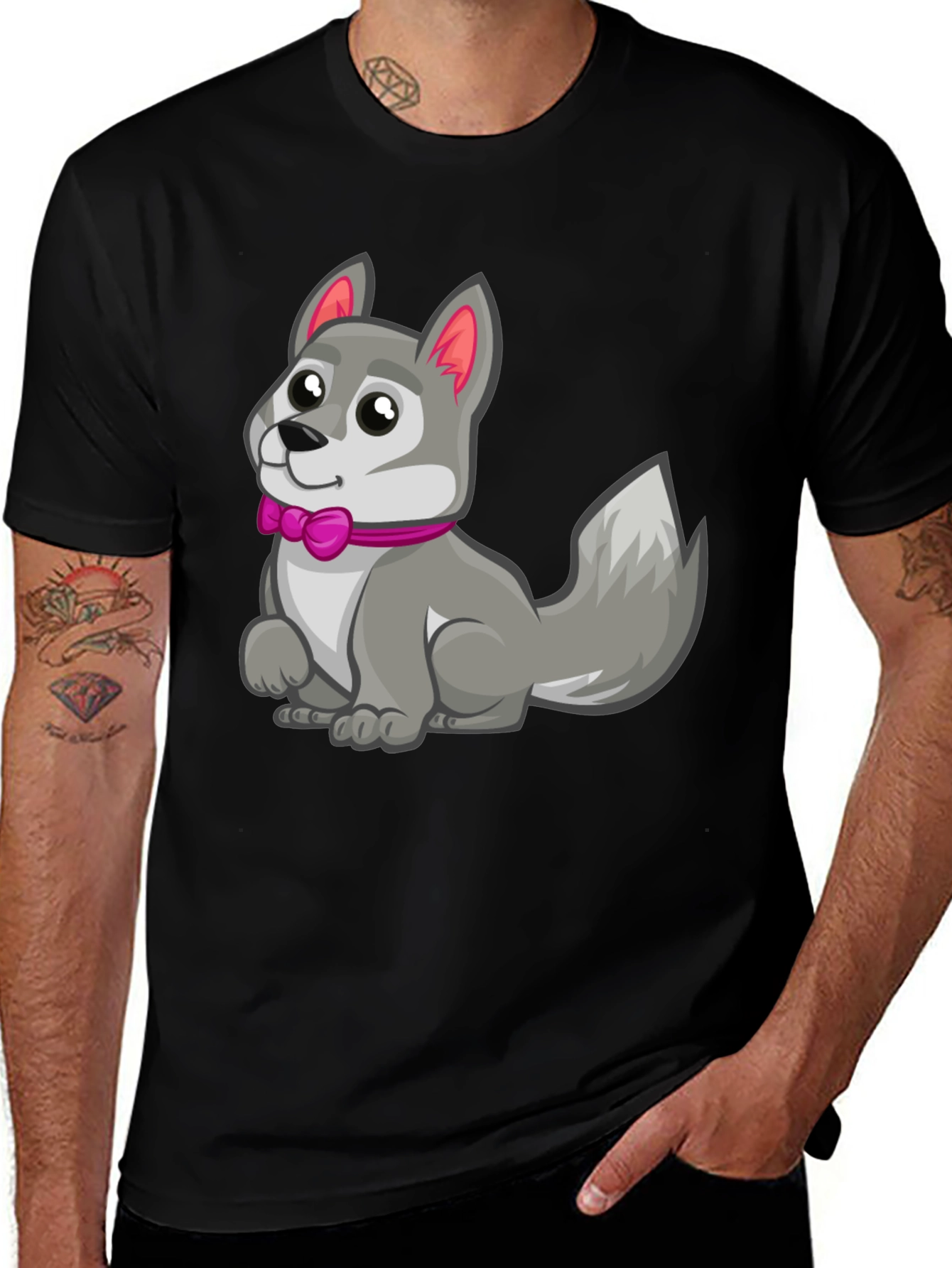 Variant 26 of Cute Cartoon Dog Tee - Black Cotton Blend