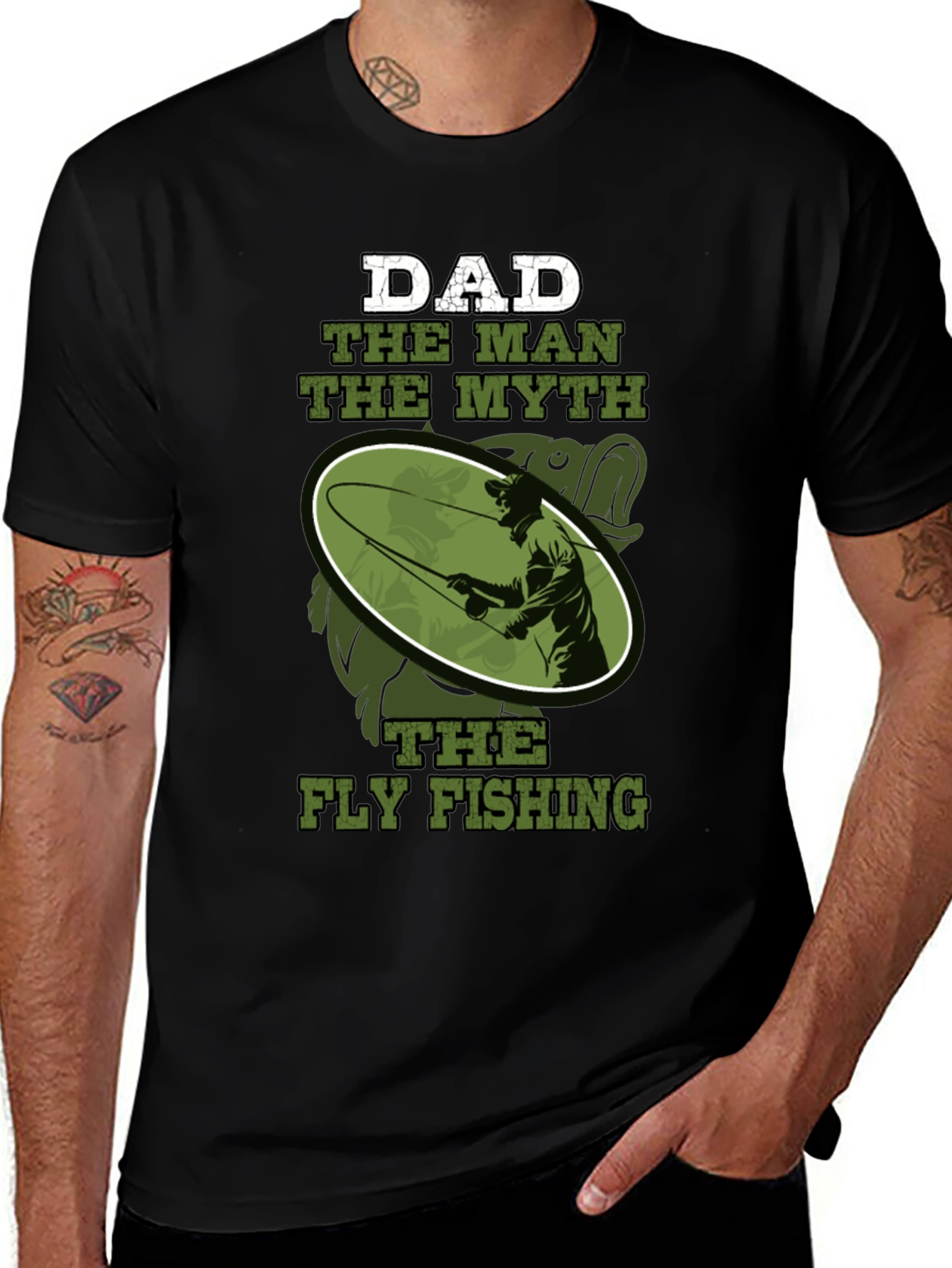 Black Dad The Man Myth Fly Fishing Graphic Tee main image