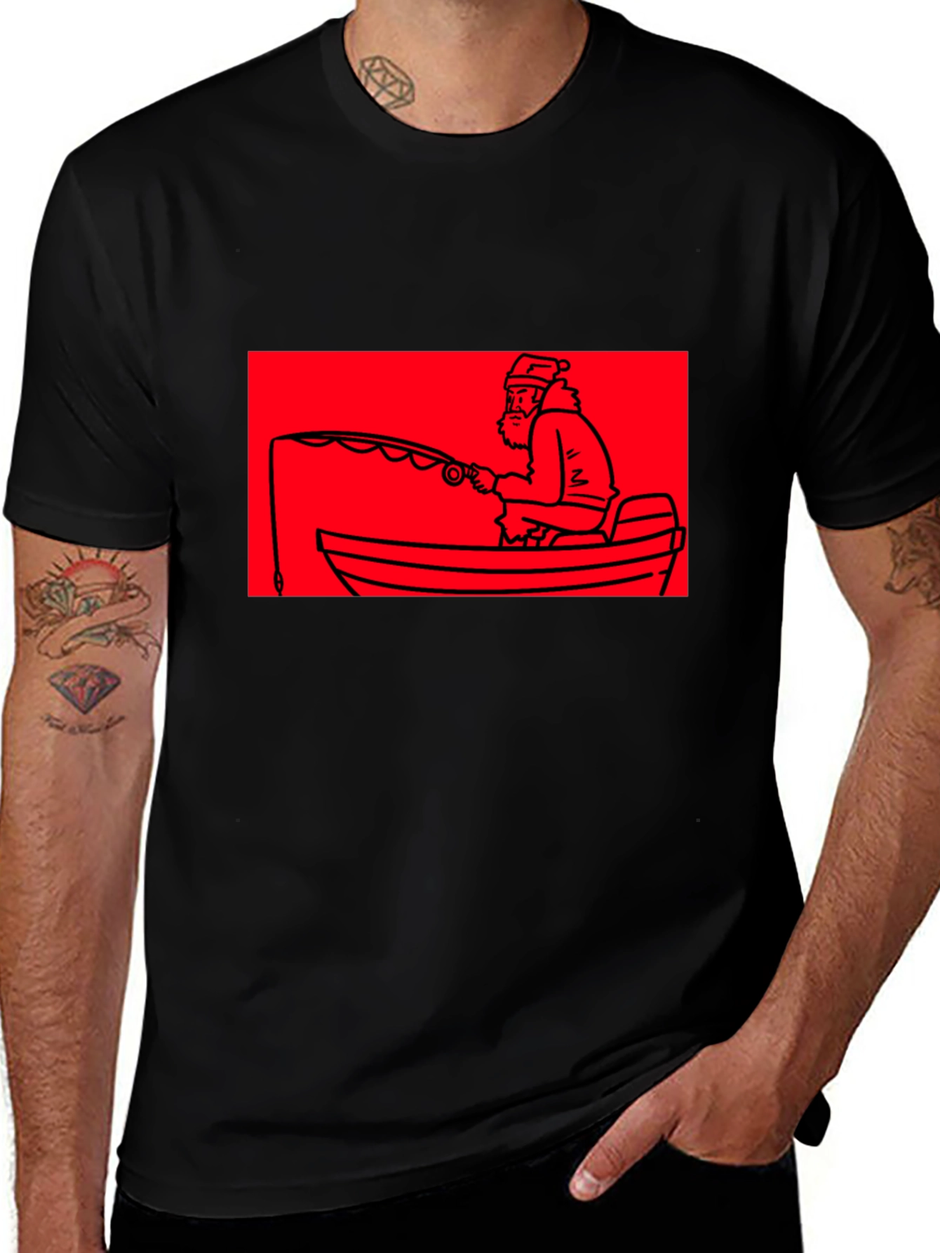 Variant 2 of Santa Fishing T-Shirt - Holiday Humor Tee