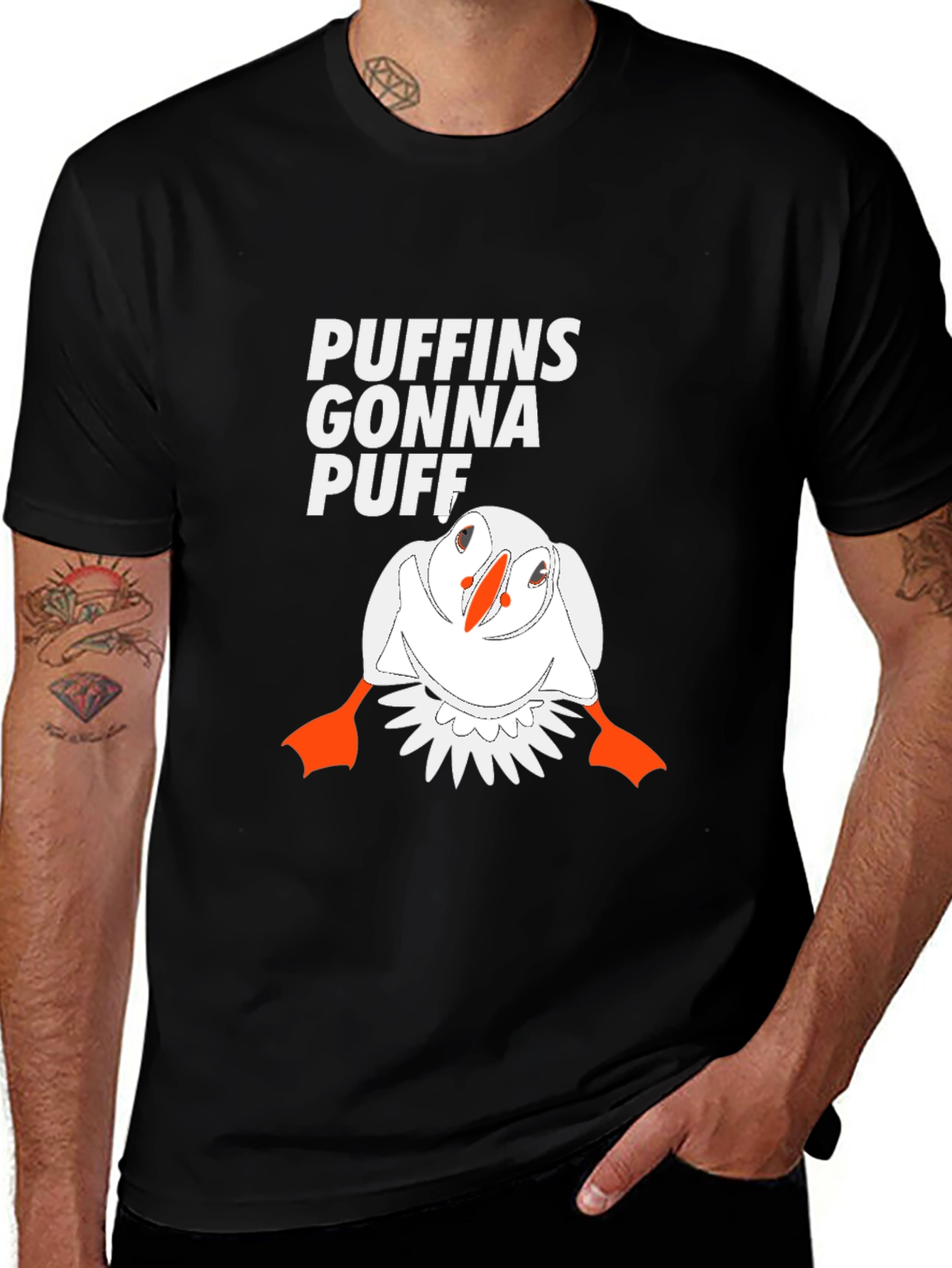 Variant 7 of Puffins Gonna Puff Graphic Tee - Black Cotton T-Shirt
