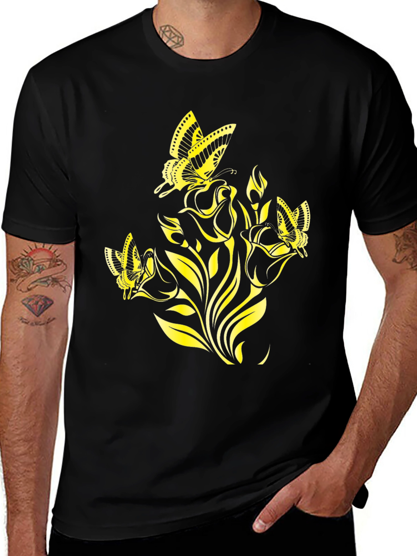 Black Butterfly Rose Graphic Tee - Stylish Black T-Shirt main image