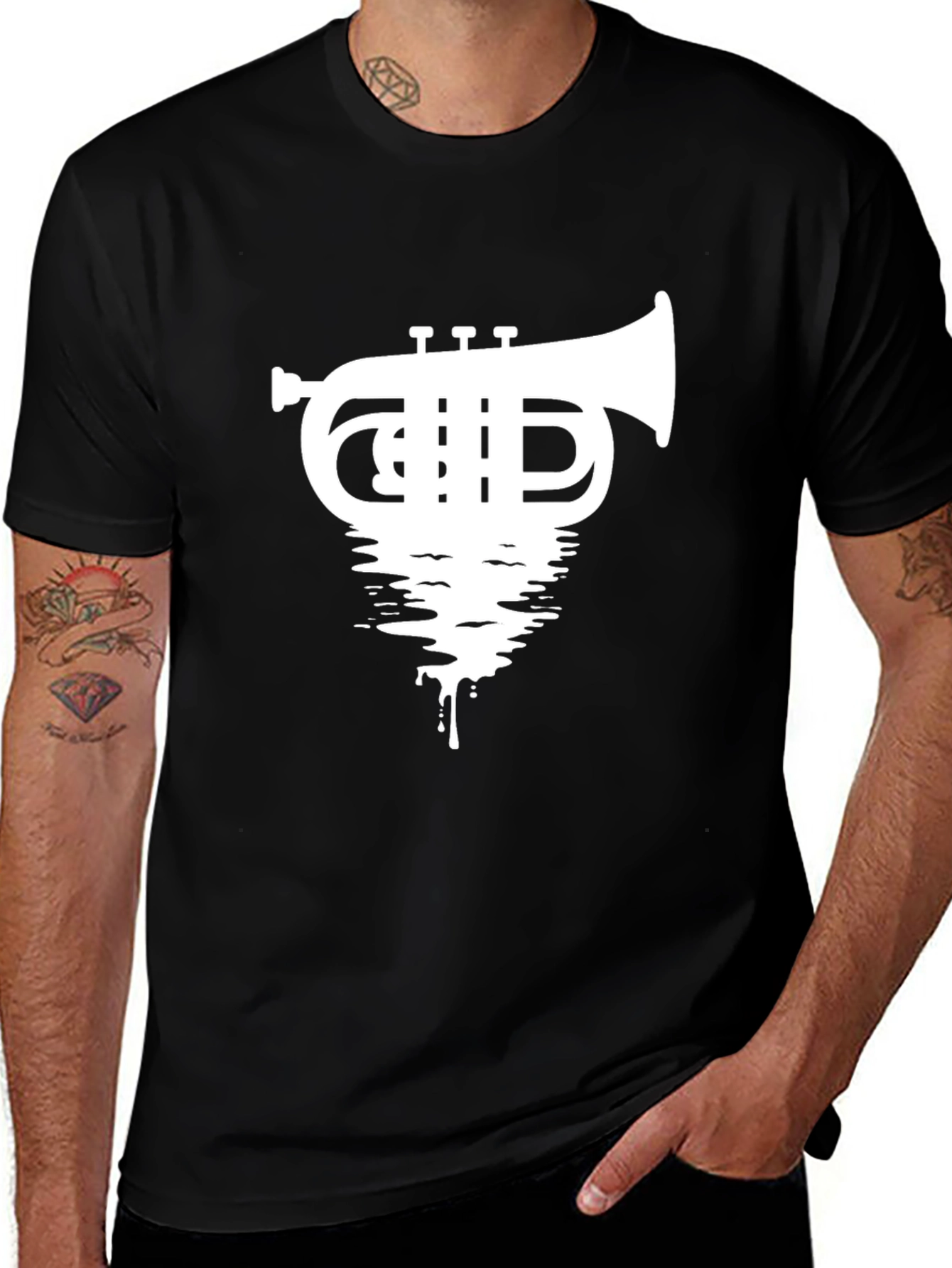 Variant 30 of Trumpet Drip Graphic Tee - Black Cotton T-Shirt