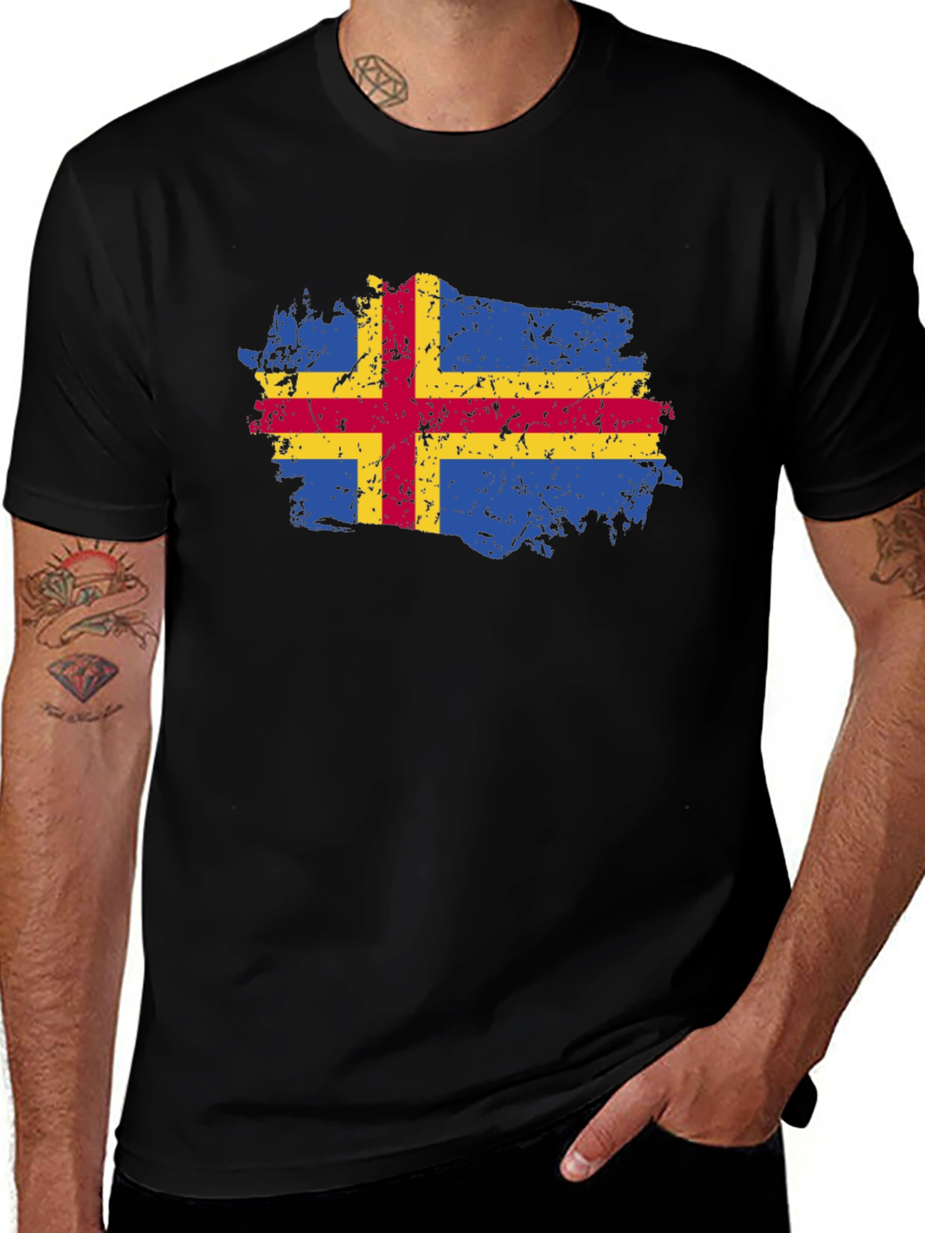 Variant 7 of Aland Islands Flag Distressed T-Shirt