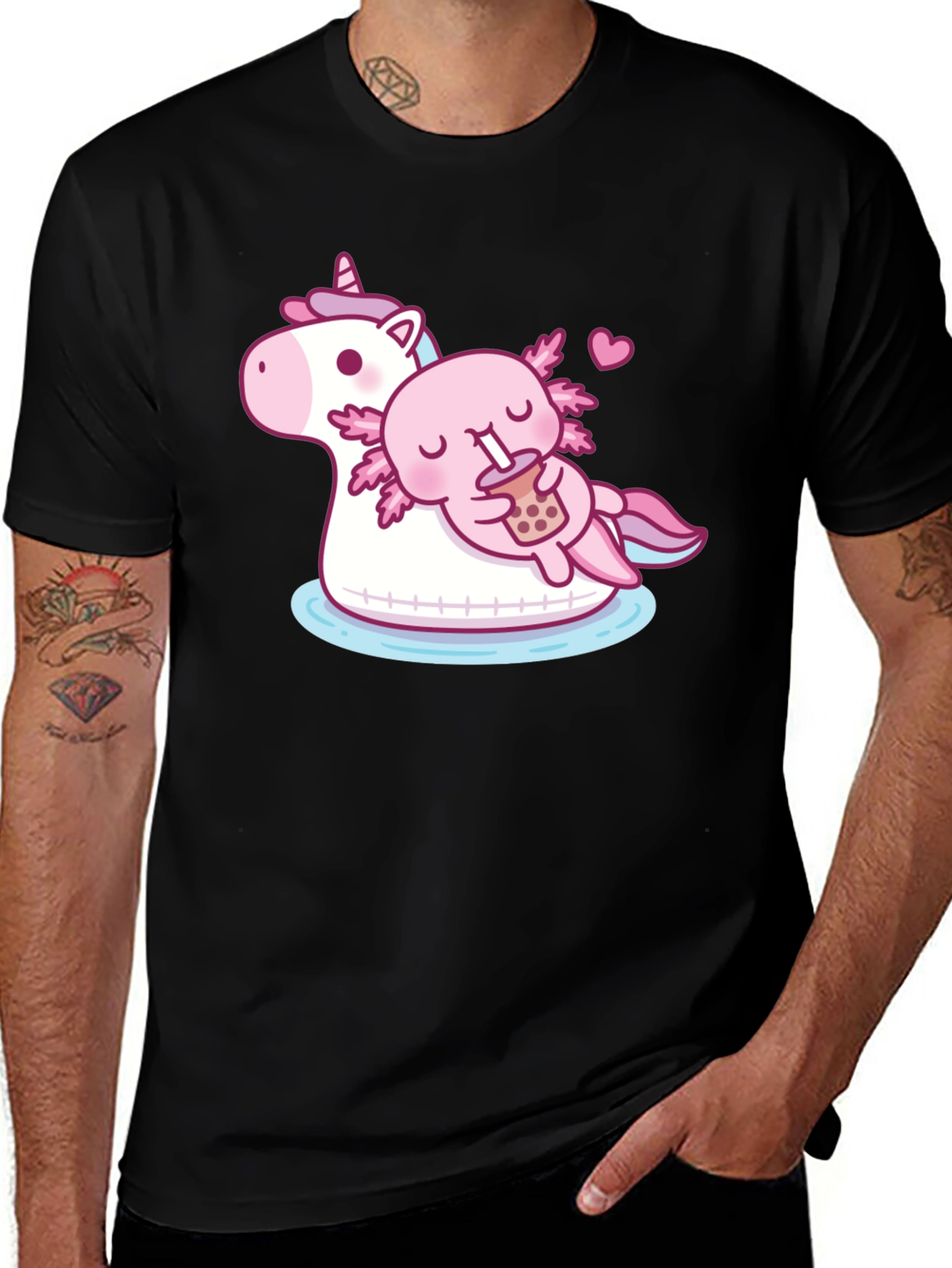 Variant 14 of Axolotl & Unicorn Bubble Tea Black T-Shirt
