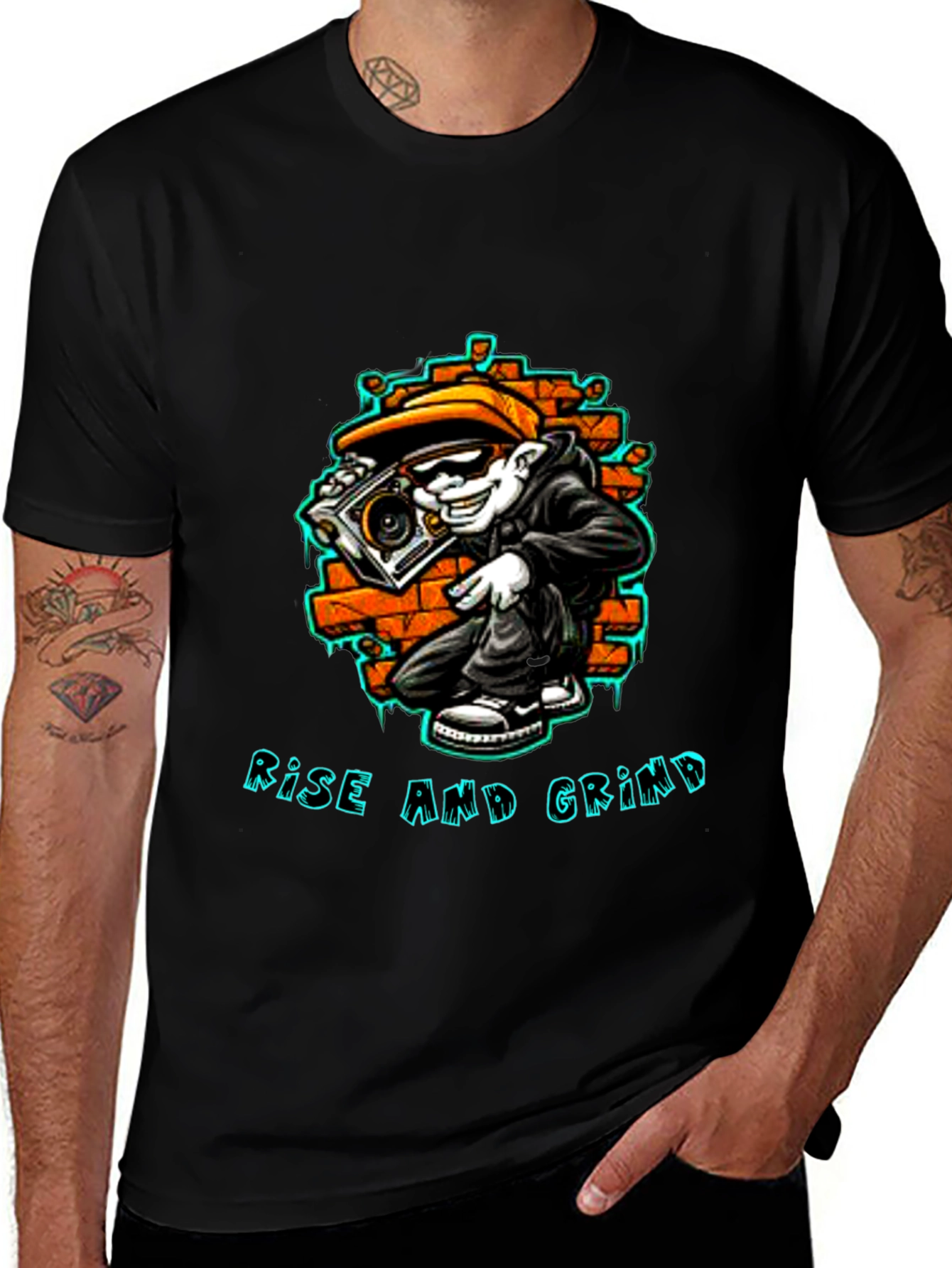 Black Rise and Grind Graphic Tee - Streetwear Style main image