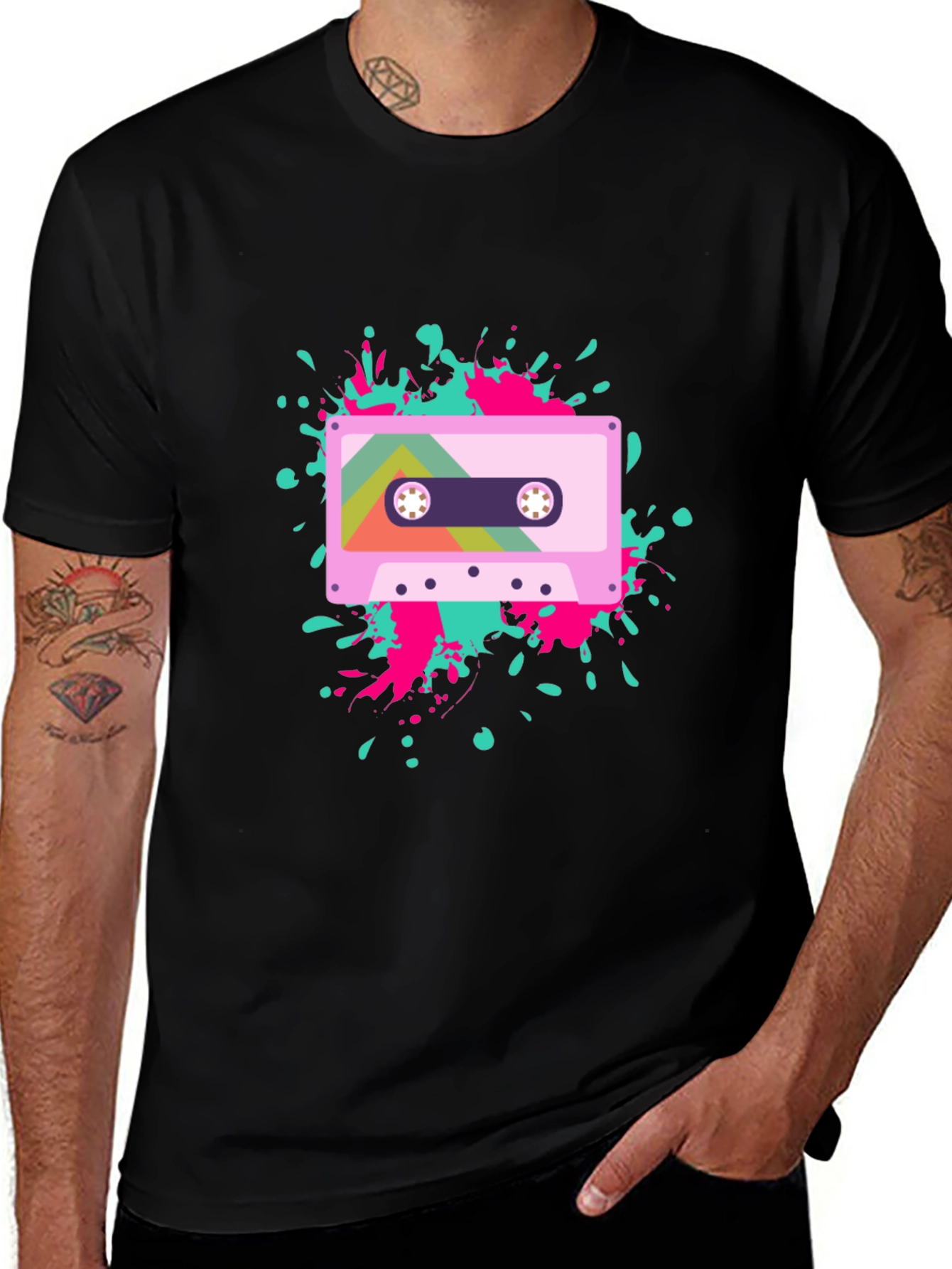 Variant 19 of Retro Cassette Tape Graphic Tee - Black Cotton Blend