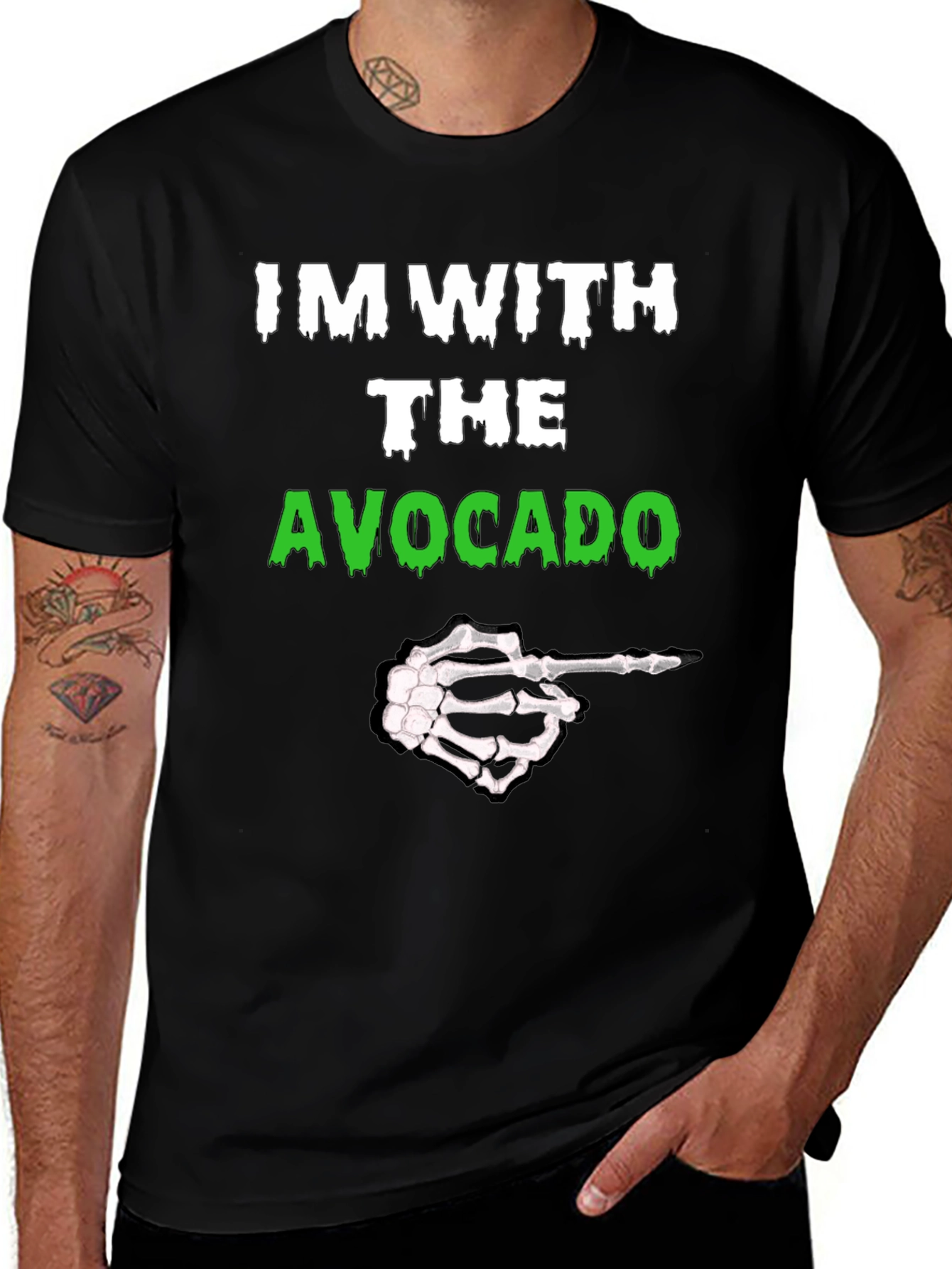 Variant 3 of I'm With The Avocado Funny Halloween Skeleton Hand T-Shirt