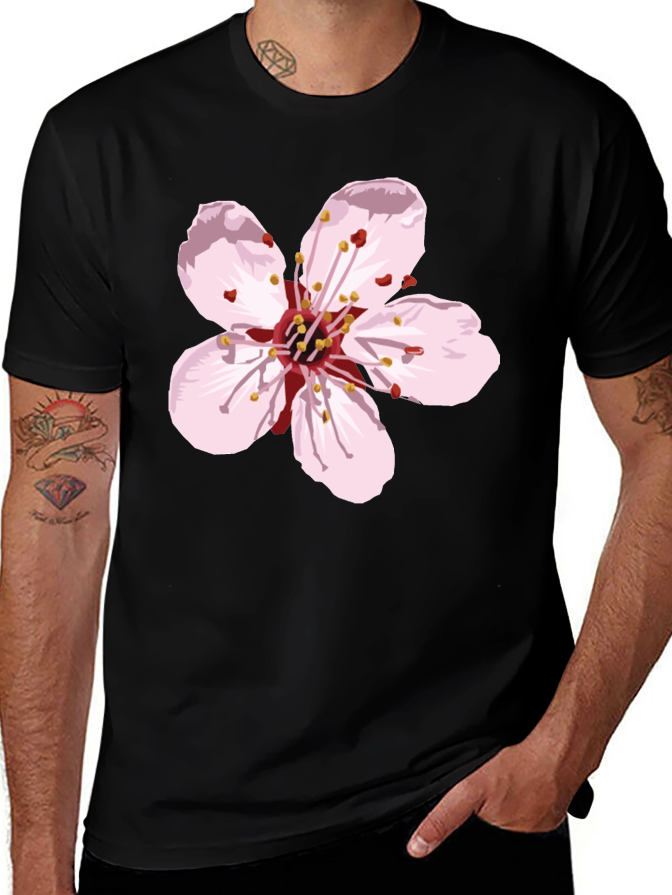 Variant 4 of Floral Graphic Tee - Black Cotton T-Shirt