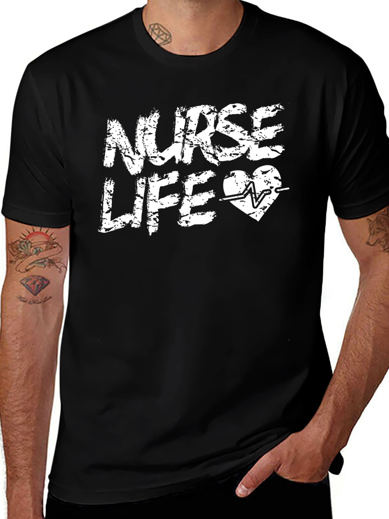 Nurse Life T-Shirt - Black Crew Neck