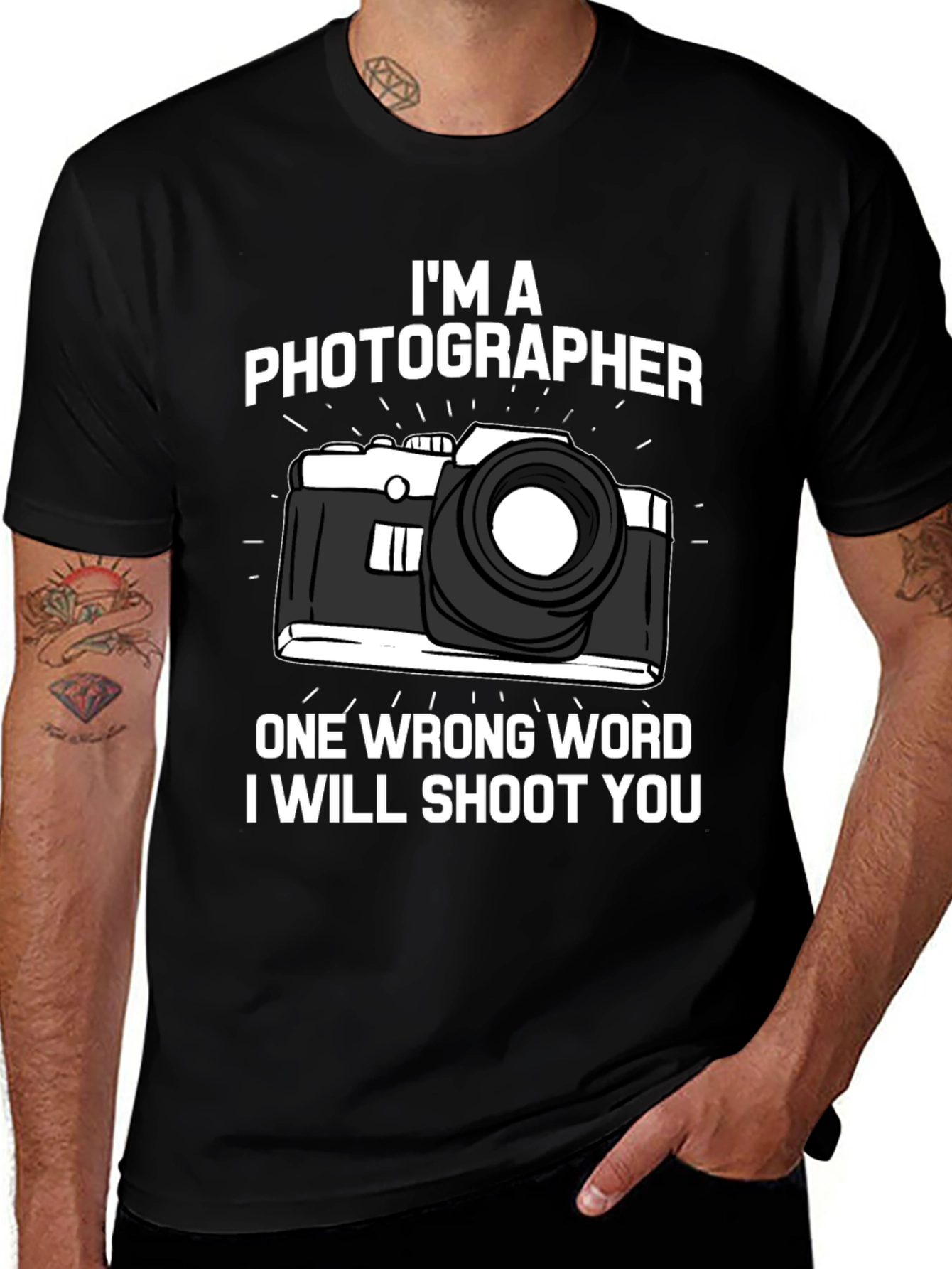 Black Photographer T-Shirt: I'll Shoot You Funny Camera Tee main image