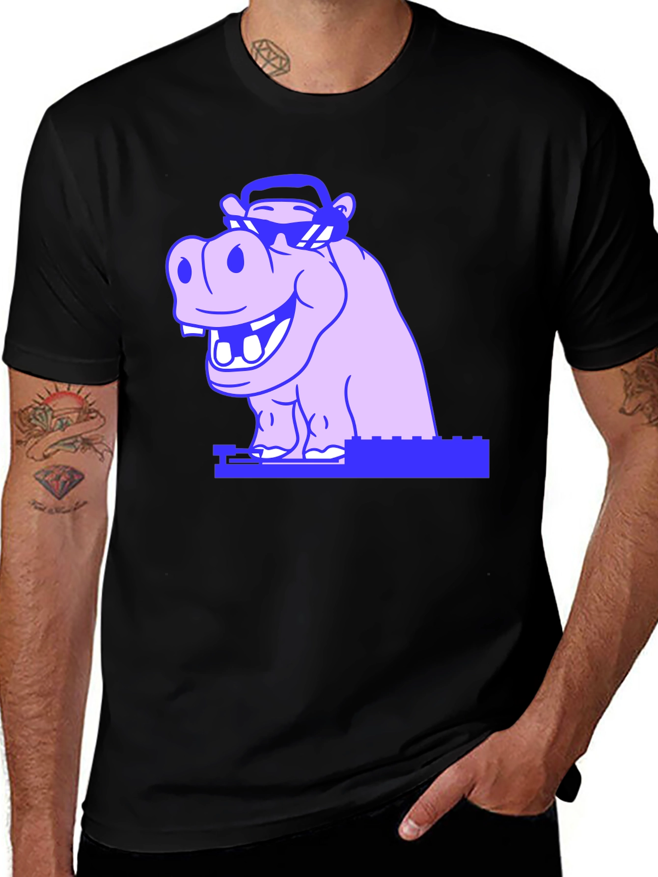 Variant 2 of Cool Hippo Graphic Tee - Unisex Black T-Shirt