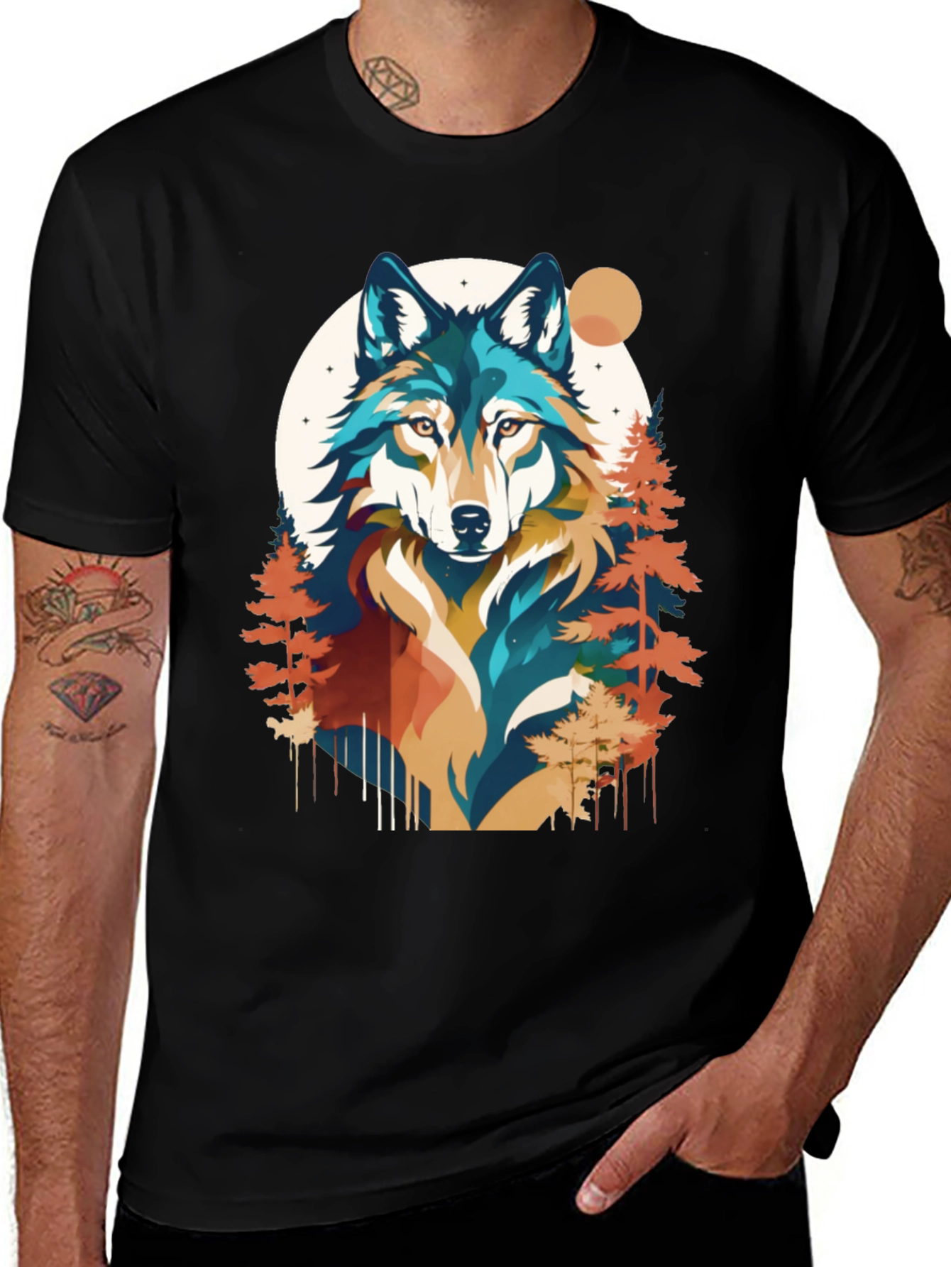 Variant 28 of Wolf Graphic Tee - Nature Inspired Black T-Shirt