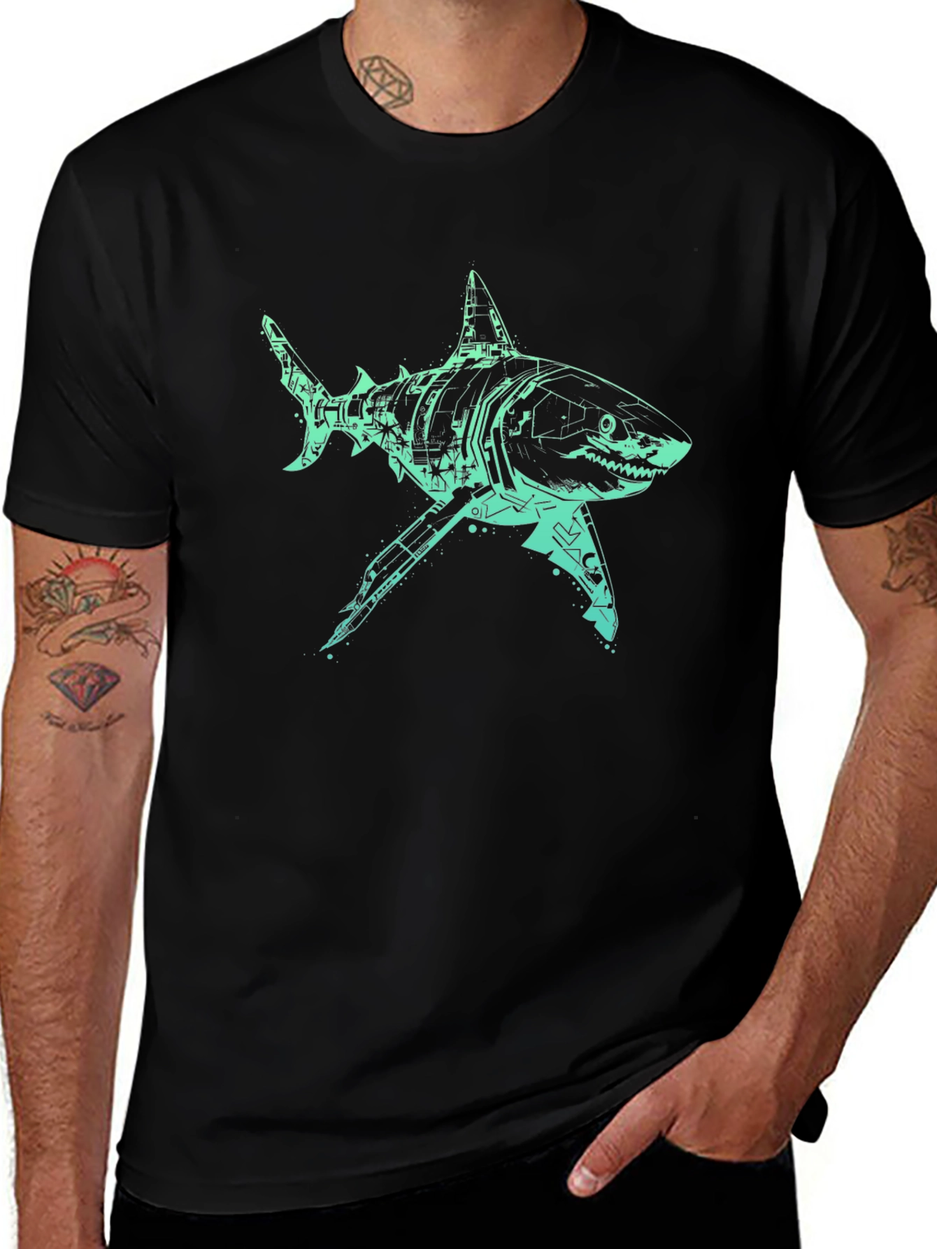 Variant 3 of Tech Shark Graphic Tee - Men's Black T-Shirt
