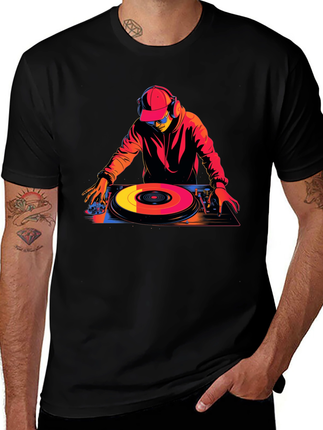 Variant 17 of DJ Turntable Graphic Tee - Black Cotton Blend T-Shirt