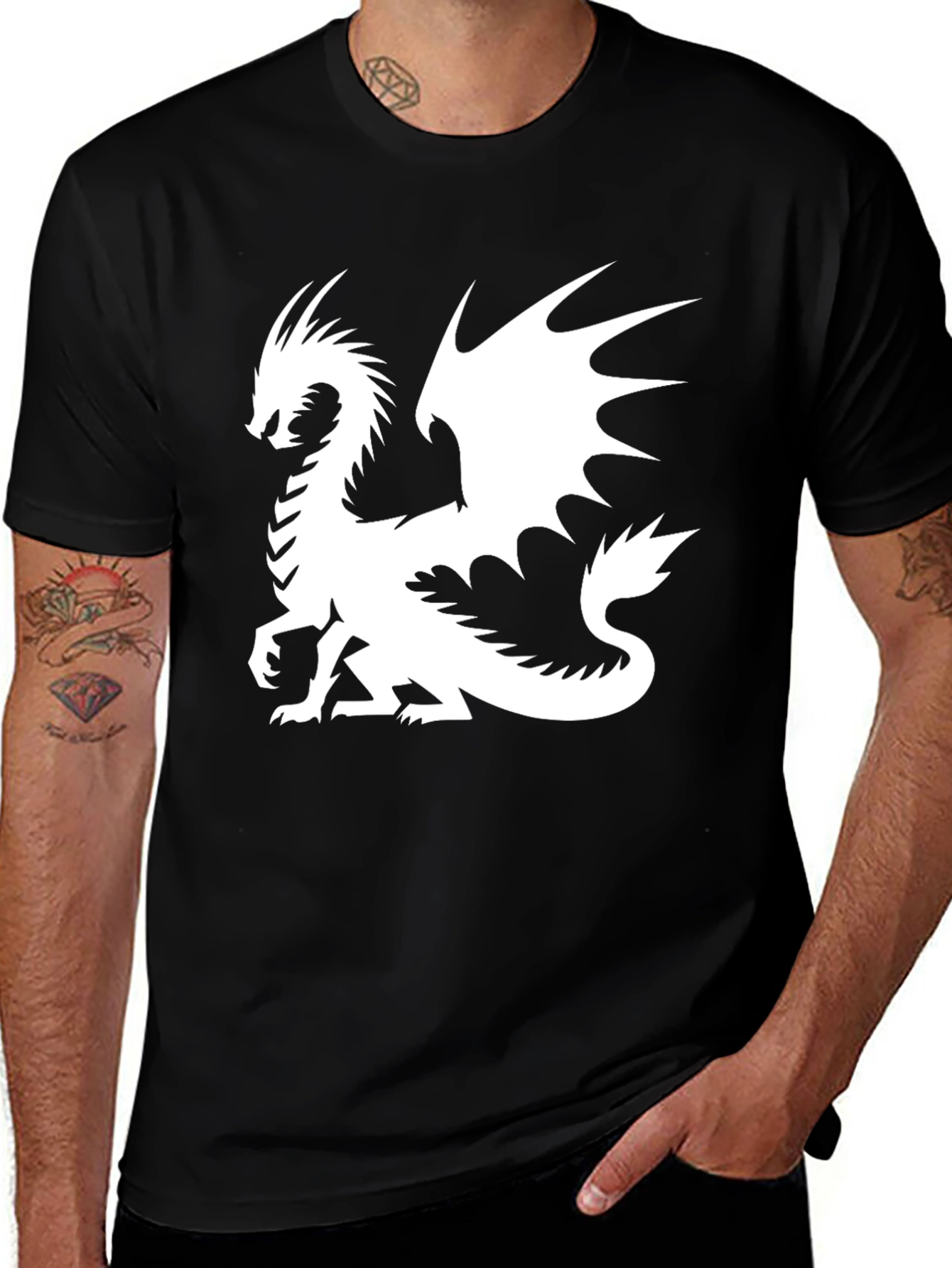 Variant 21 of Dragon Graphic Tee - Black Cotton T-Shirt
