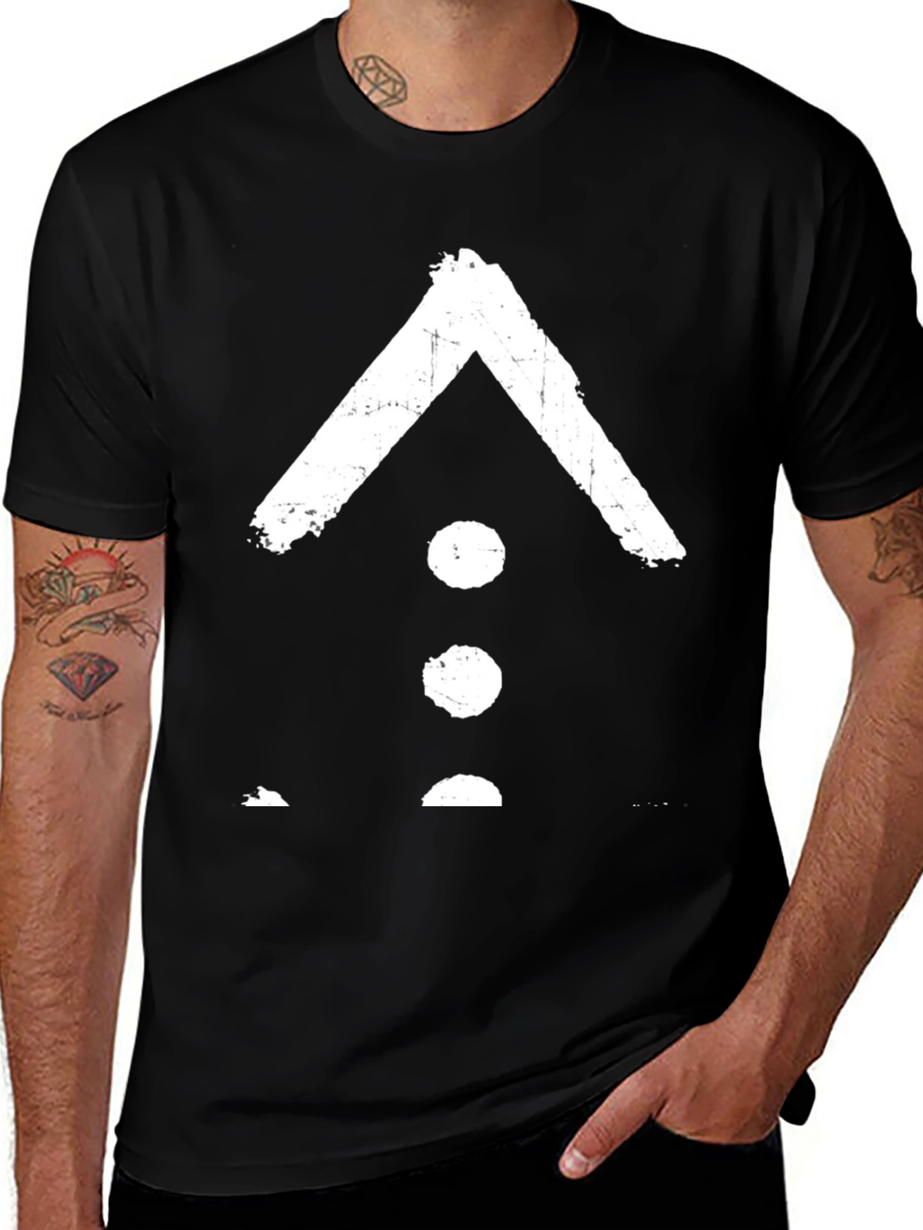 Variant 12 of Men's Black T-Shirt with White Kayi Tribe Symbol