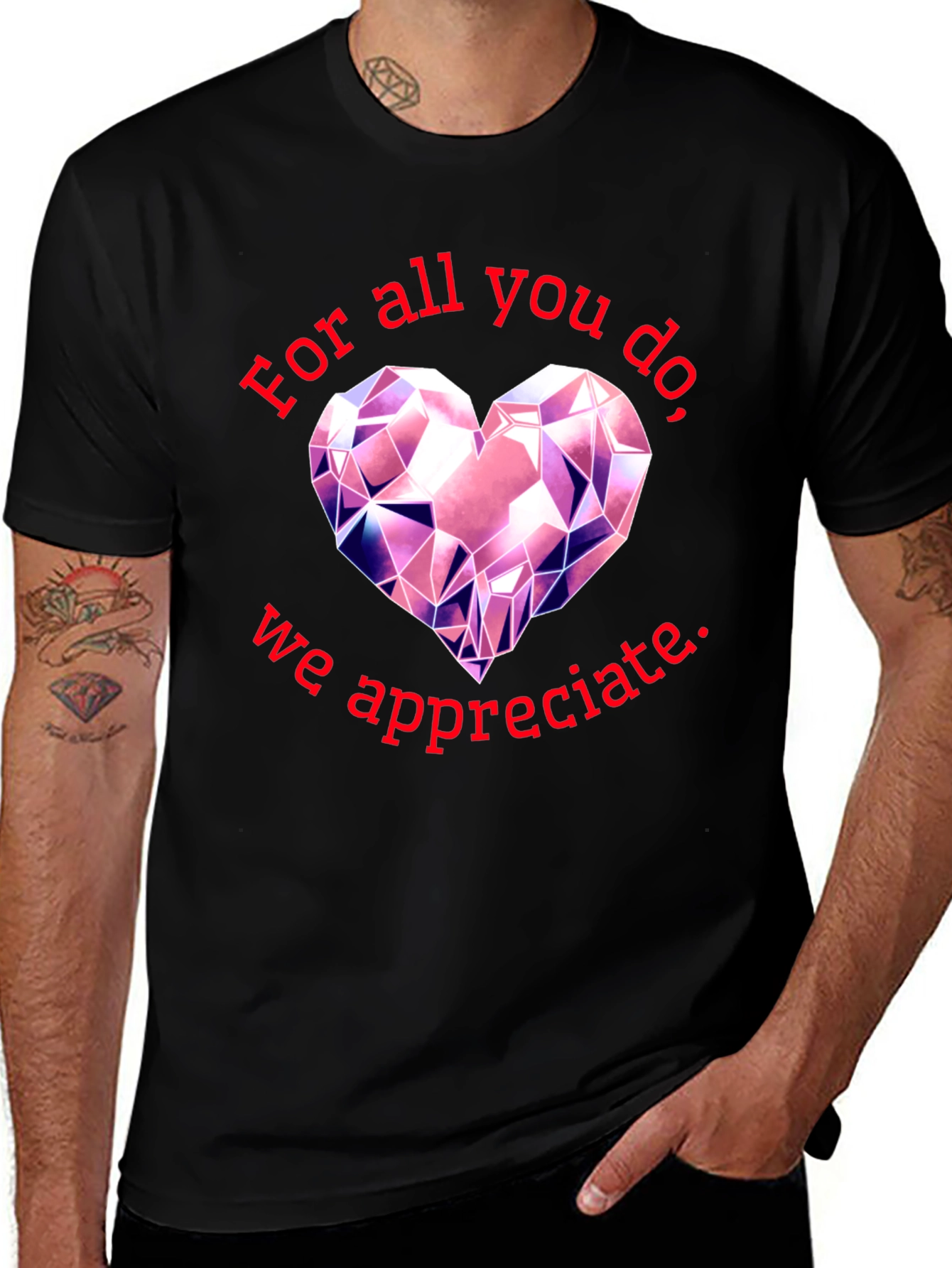 Appreciation Diamond Heart Graphic Black T-Shirt