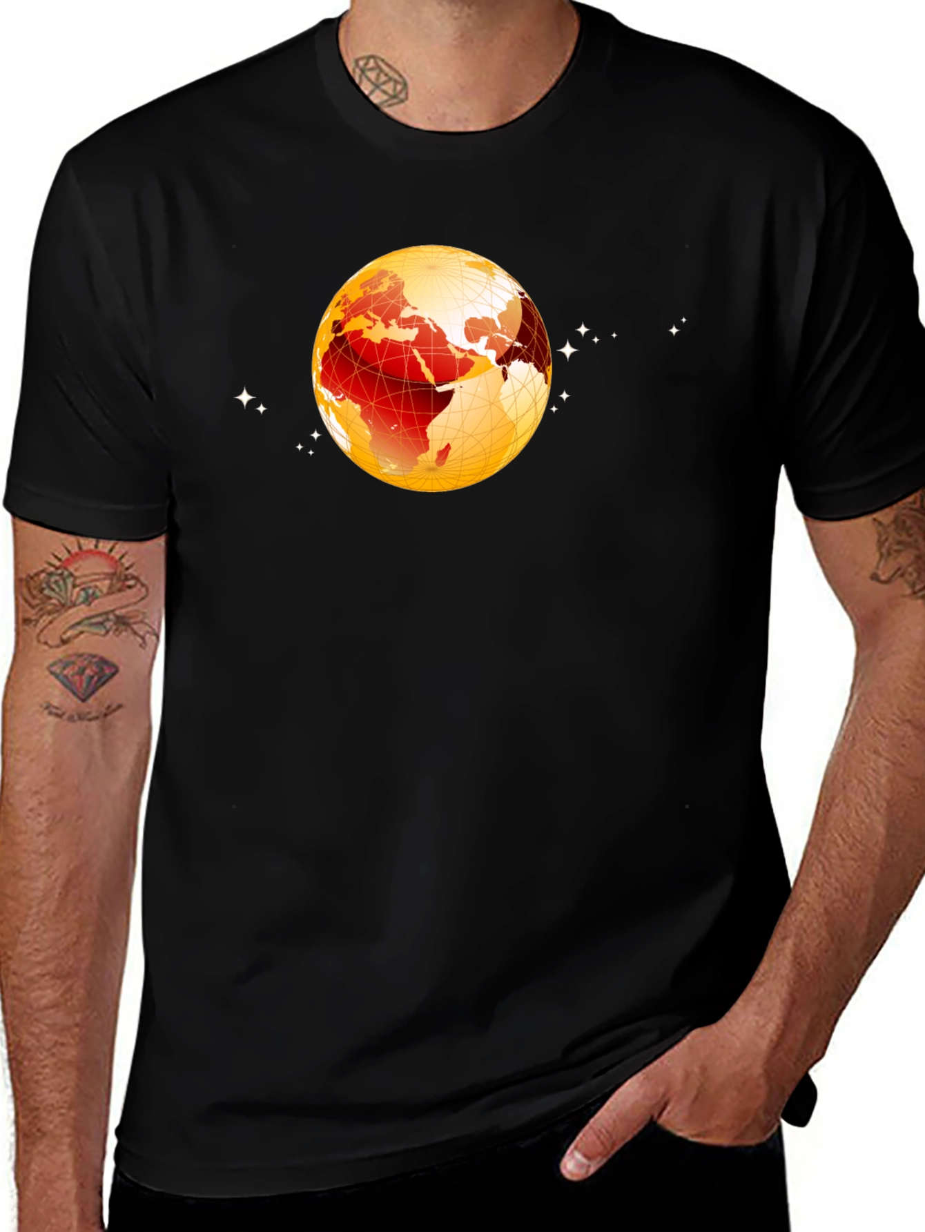 Variant 5 of Global Sphere Graphic Tee - Black Cotton T-Shirt