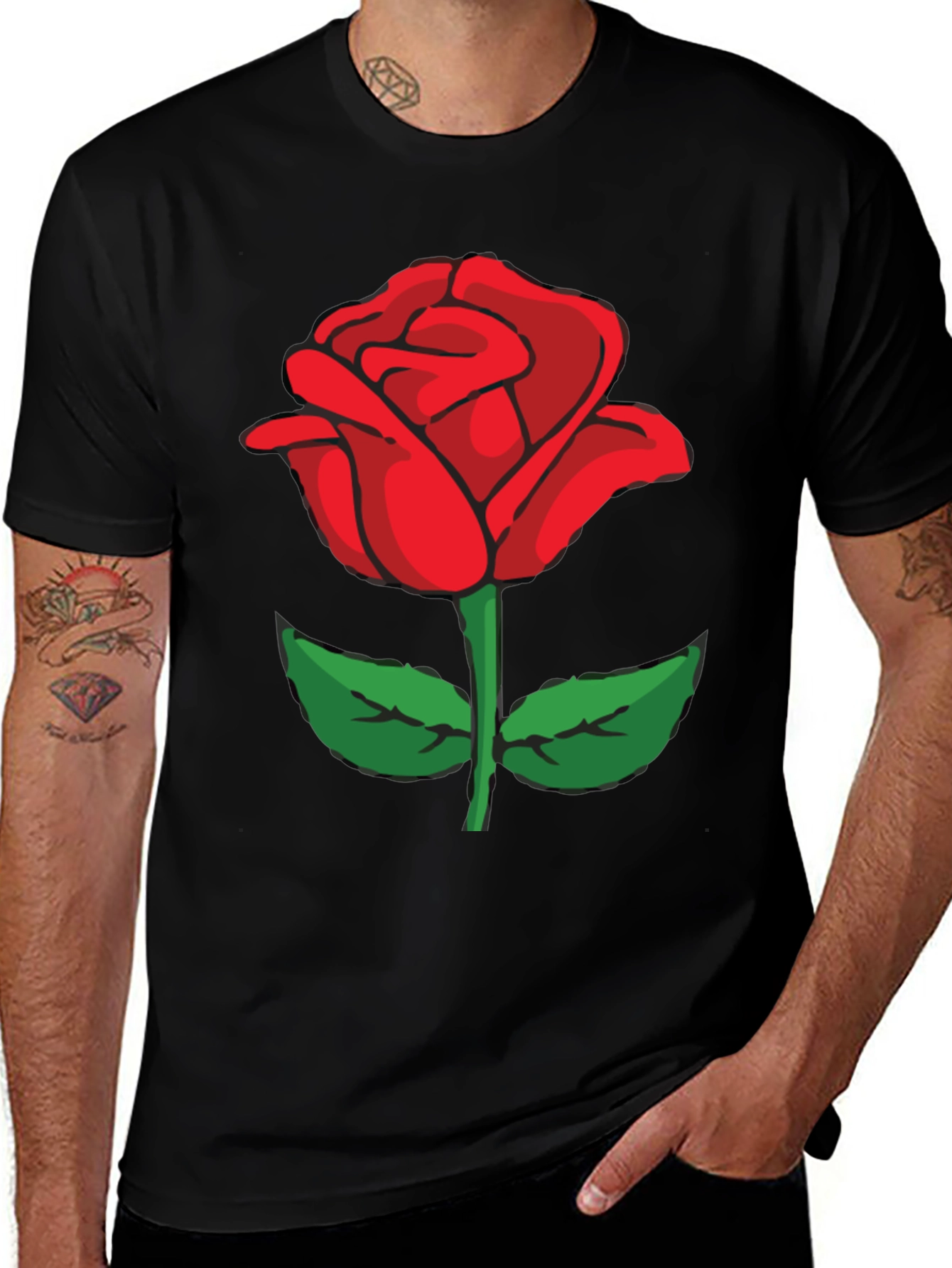 Variant 5 of Black T-Shirt with Red Rose Graphic