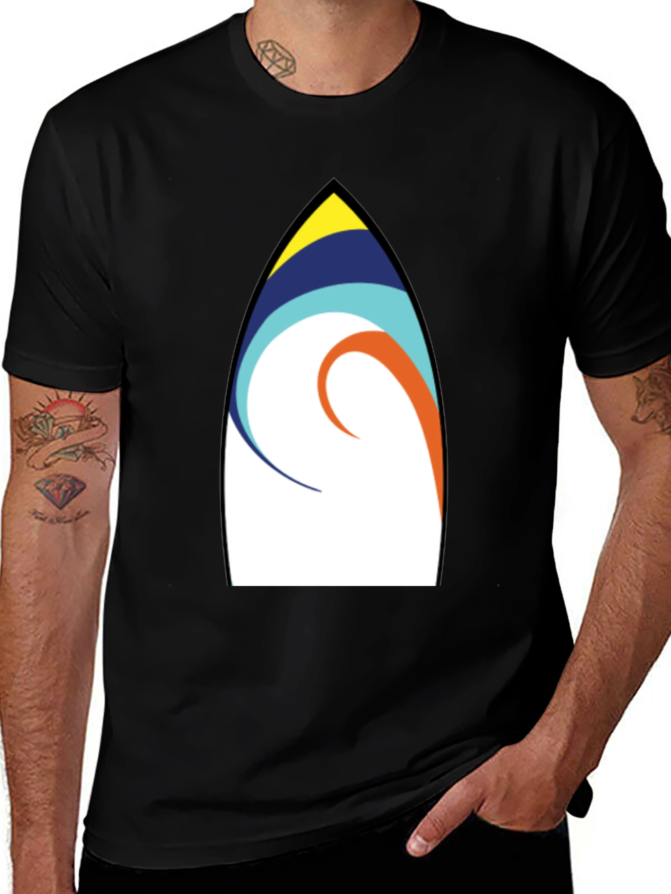 Variant 27 of Surfboard Art Graphic Tee - Casual Black T-Shirt