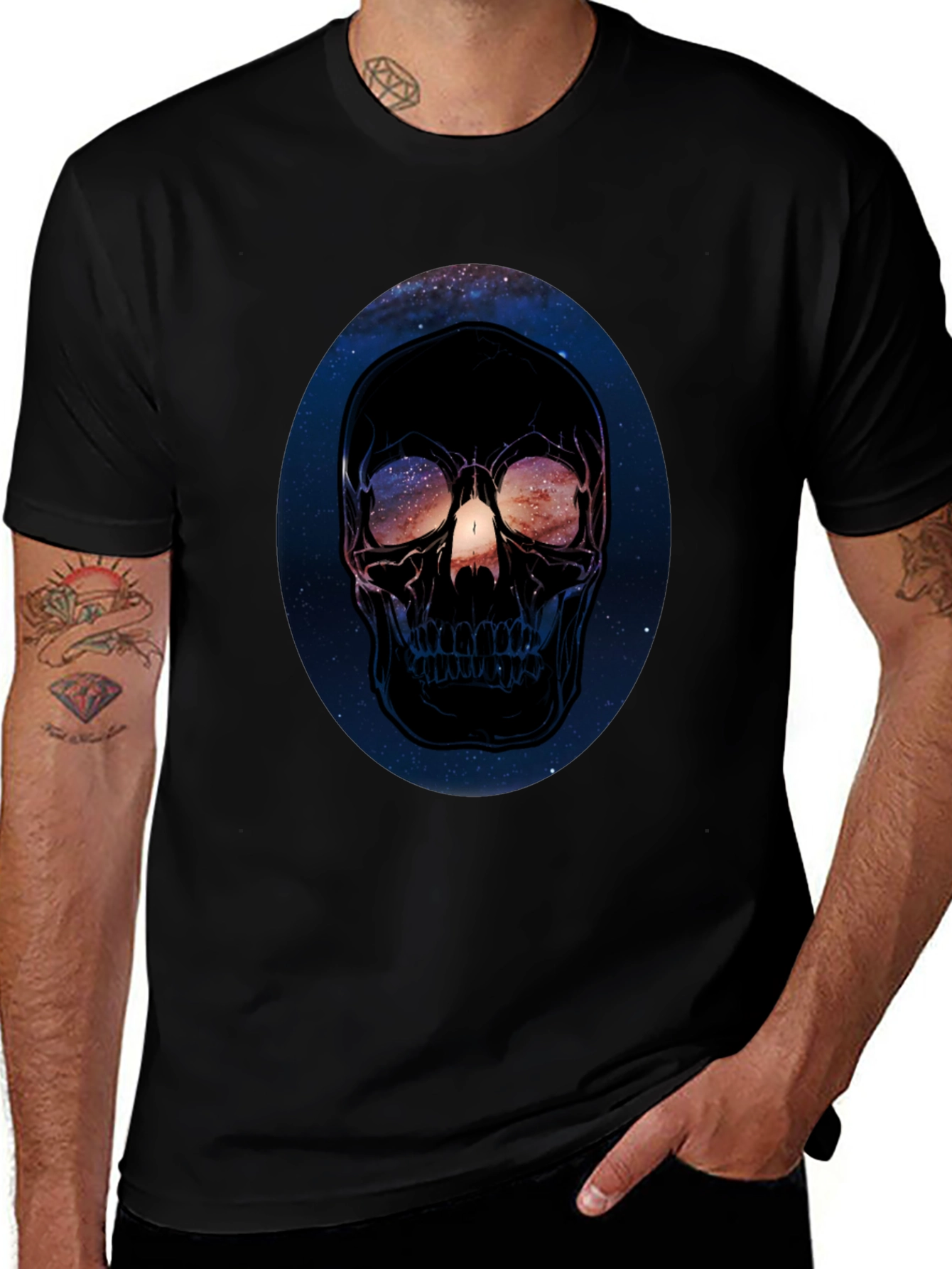 Variant 5 of Cosmic Skull Graphic Black T-Shirt