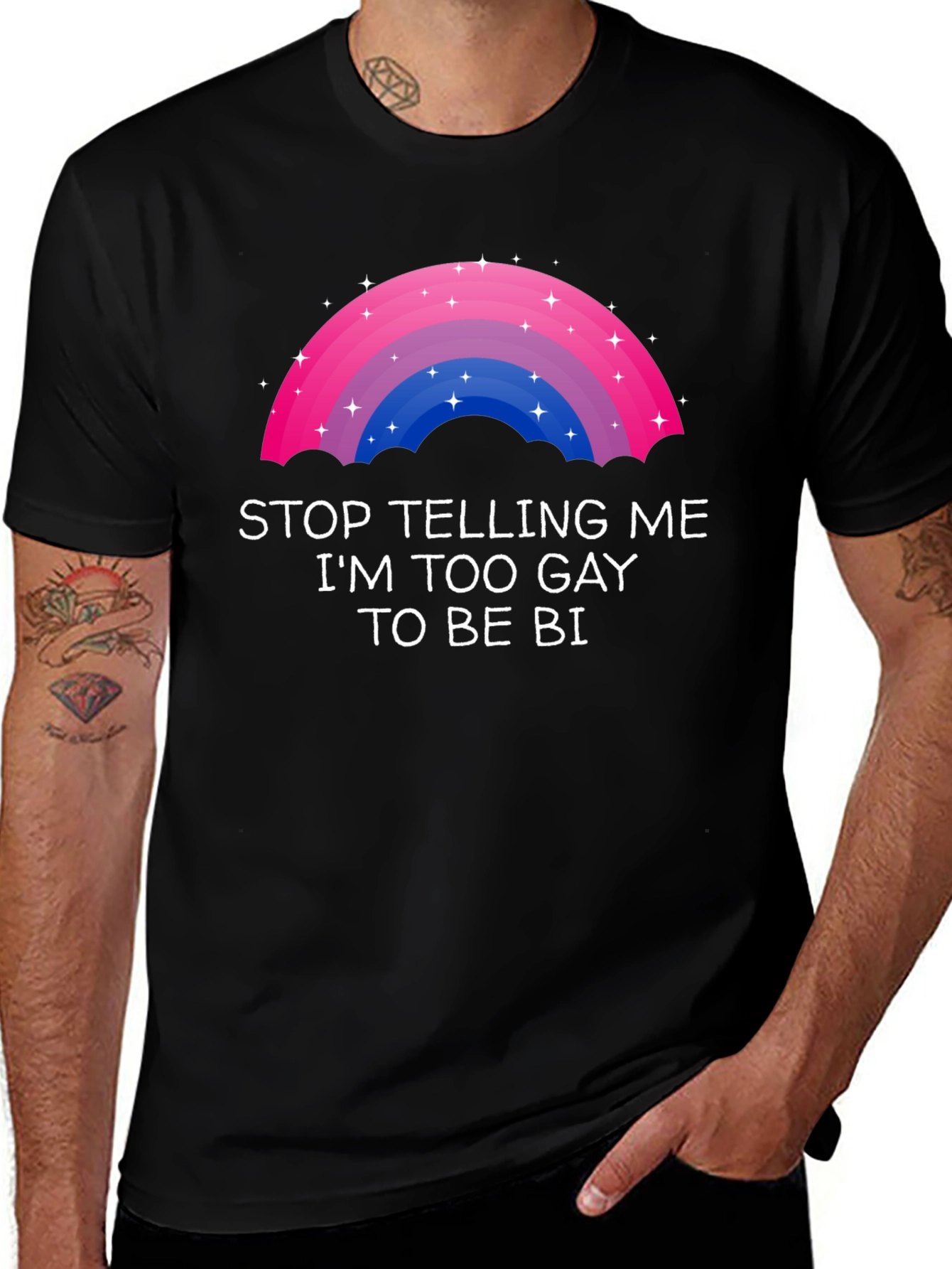 Variant 2 of Bisexual Pride T-Shirt: Too Gay To Be Bi Rainbow Tee